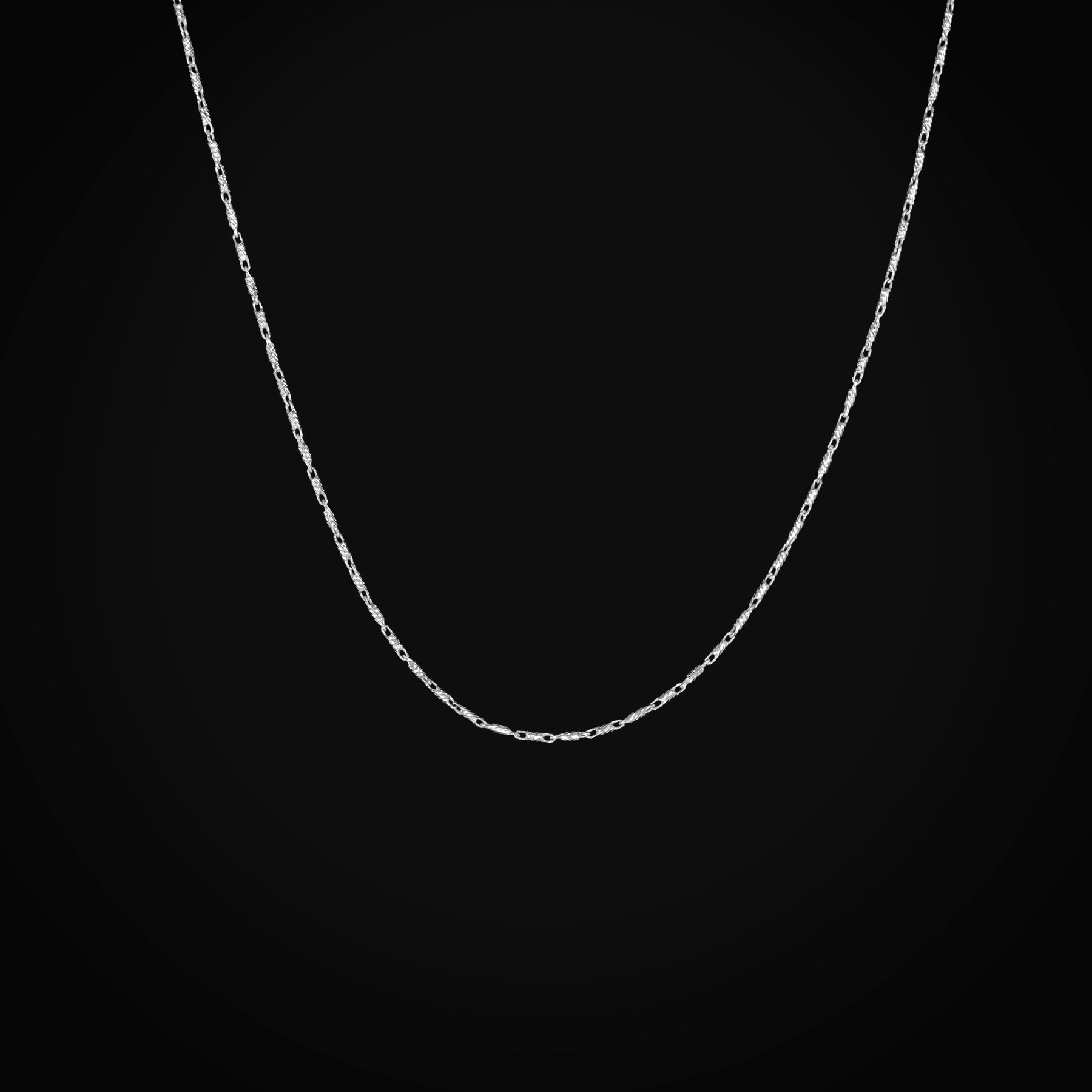 Cadena Secuencia Eslabón Diamantado Central con Asas Oro Blanco 14k + Estuche