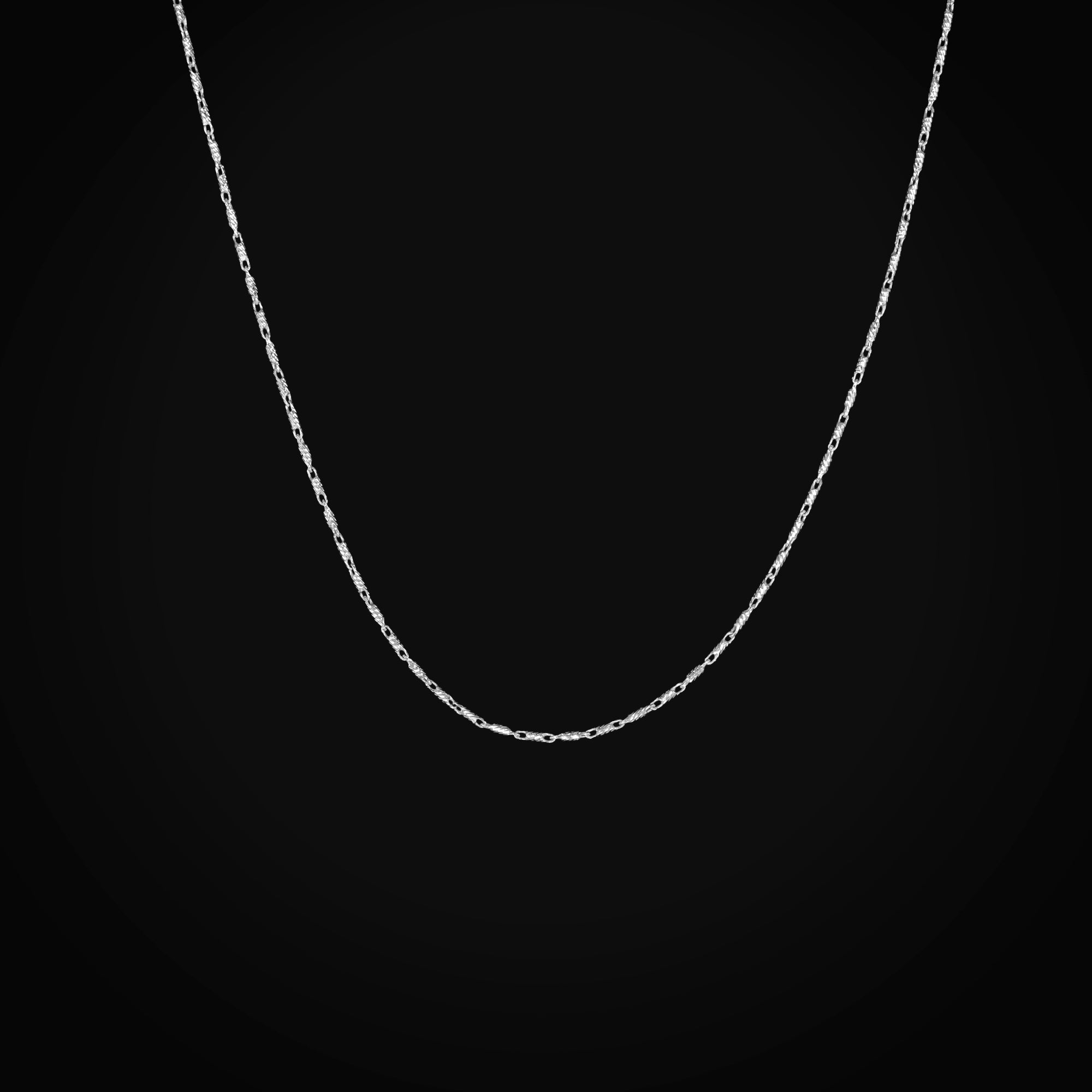 Cadena Secuencia Eslabón Diamantado Central con Asas Oro Blanco 14k + Estuche