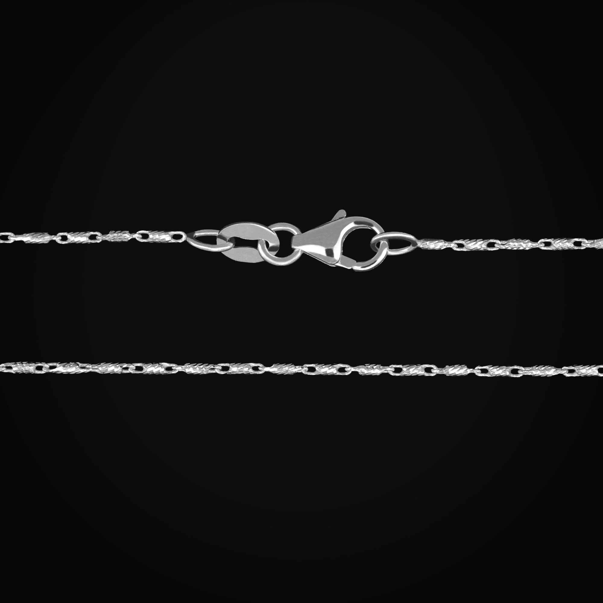 Cadena Secuencia Eslabón Diamantado Central con Asas Oro Blanco 14k + Estuche