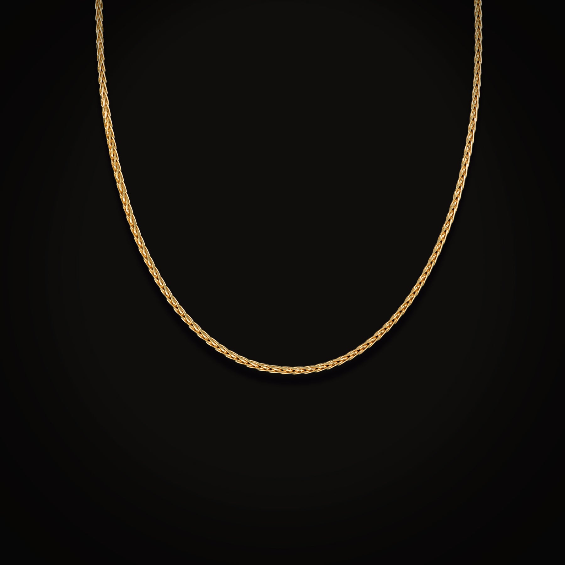 Cadena Tejido Franco Espiga Redonda Oro Amarillo 14k + Estuche