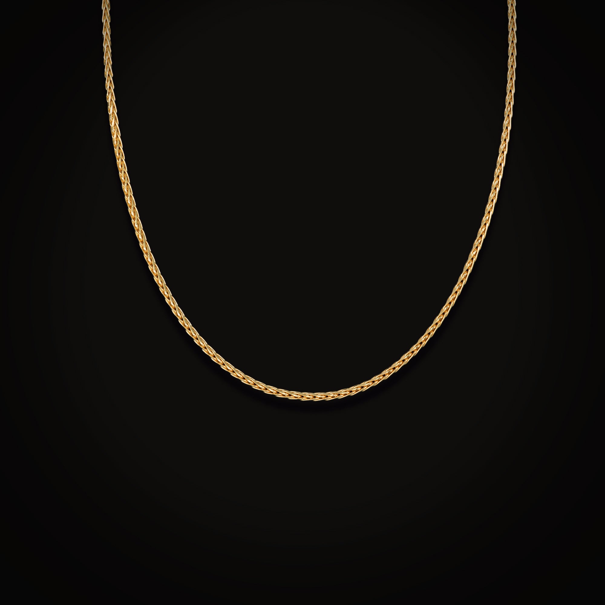 Cadena Tejido Franco Espiga Redonda Oro Amarillo 14k + Estuche