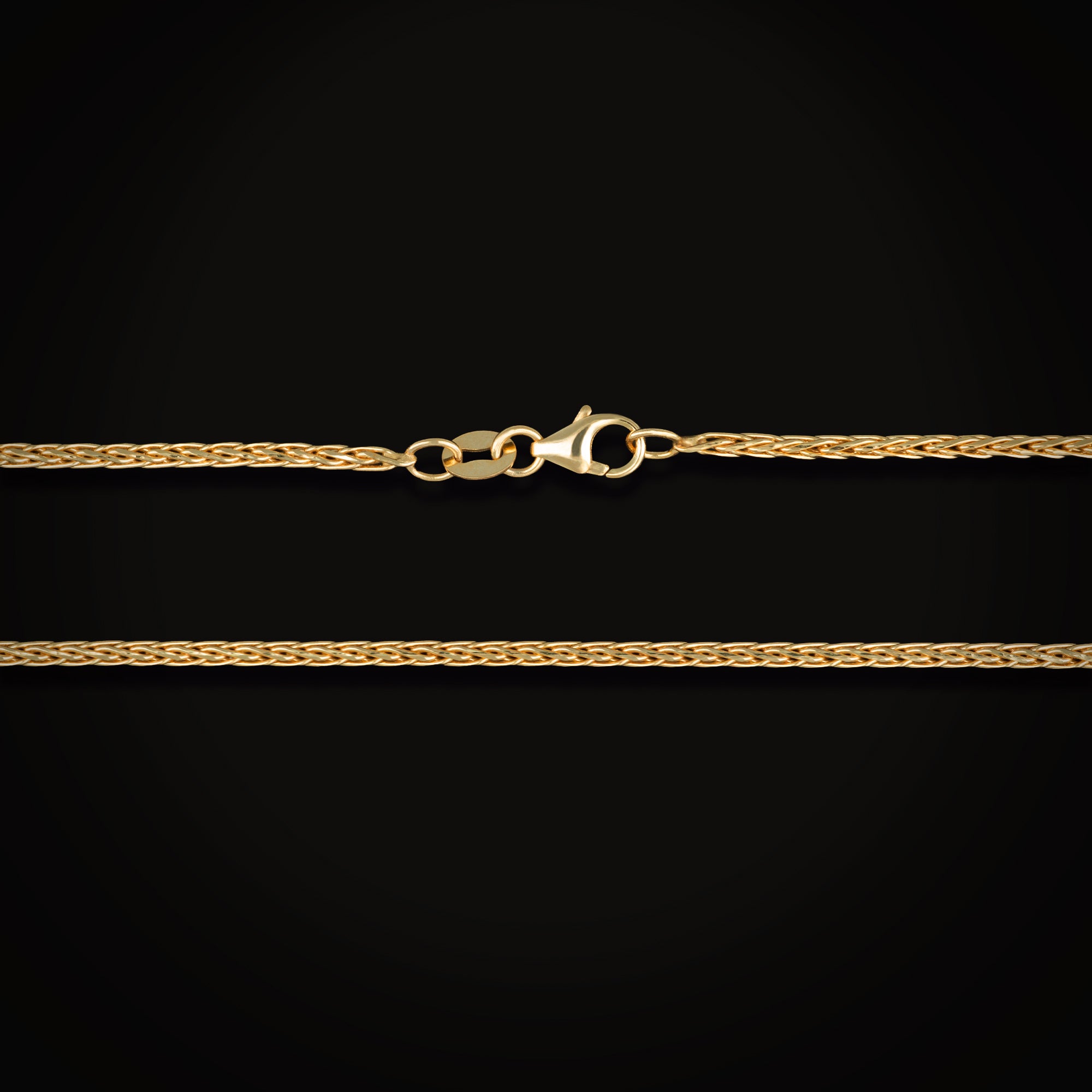 Cadena Tejido Franco Espiga Redonda Oro Amarillo 14k + Estuche