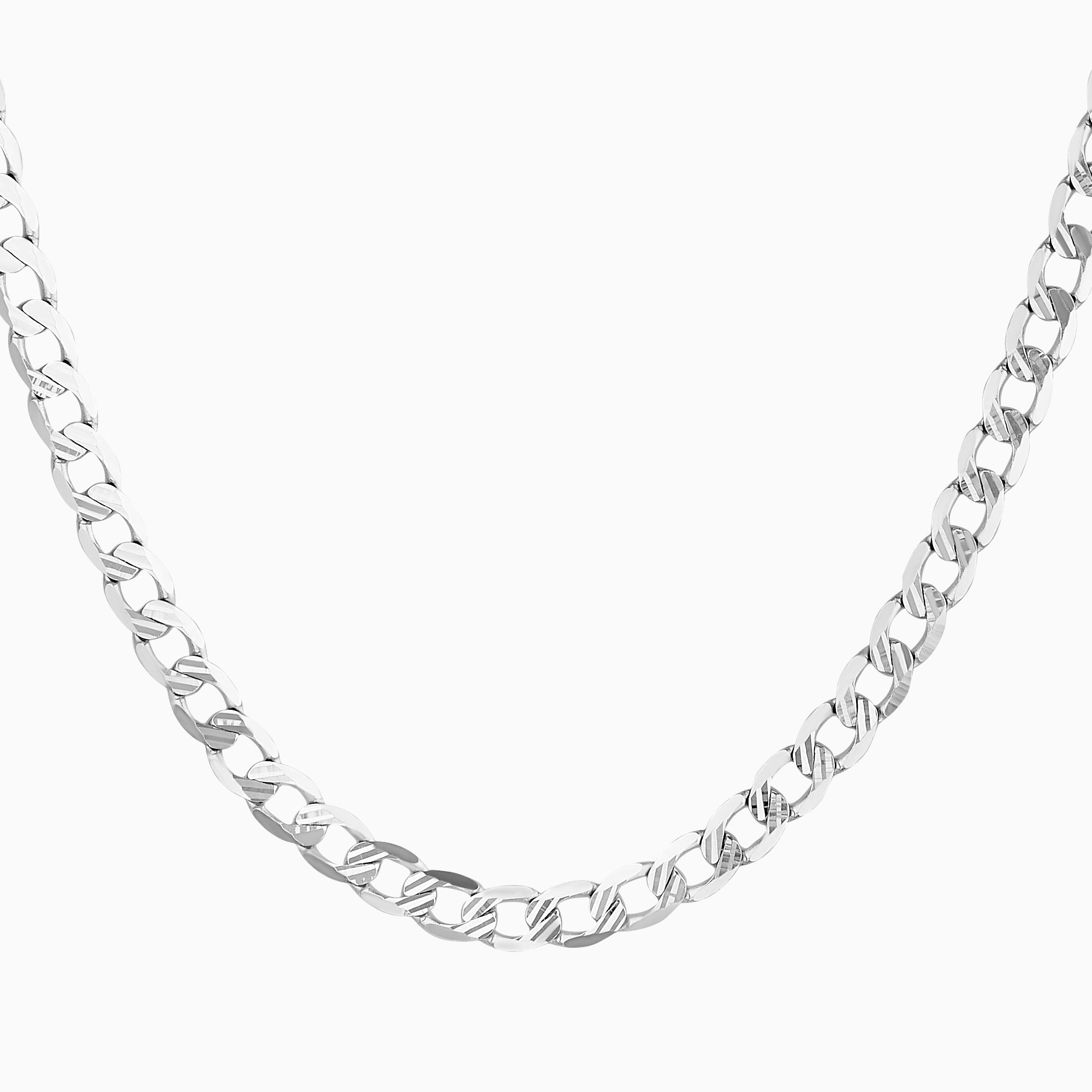 Cadena Barbada Diamantado 14K Oro Blanco + Estuche | cadena de oro | Maestros Joyeros