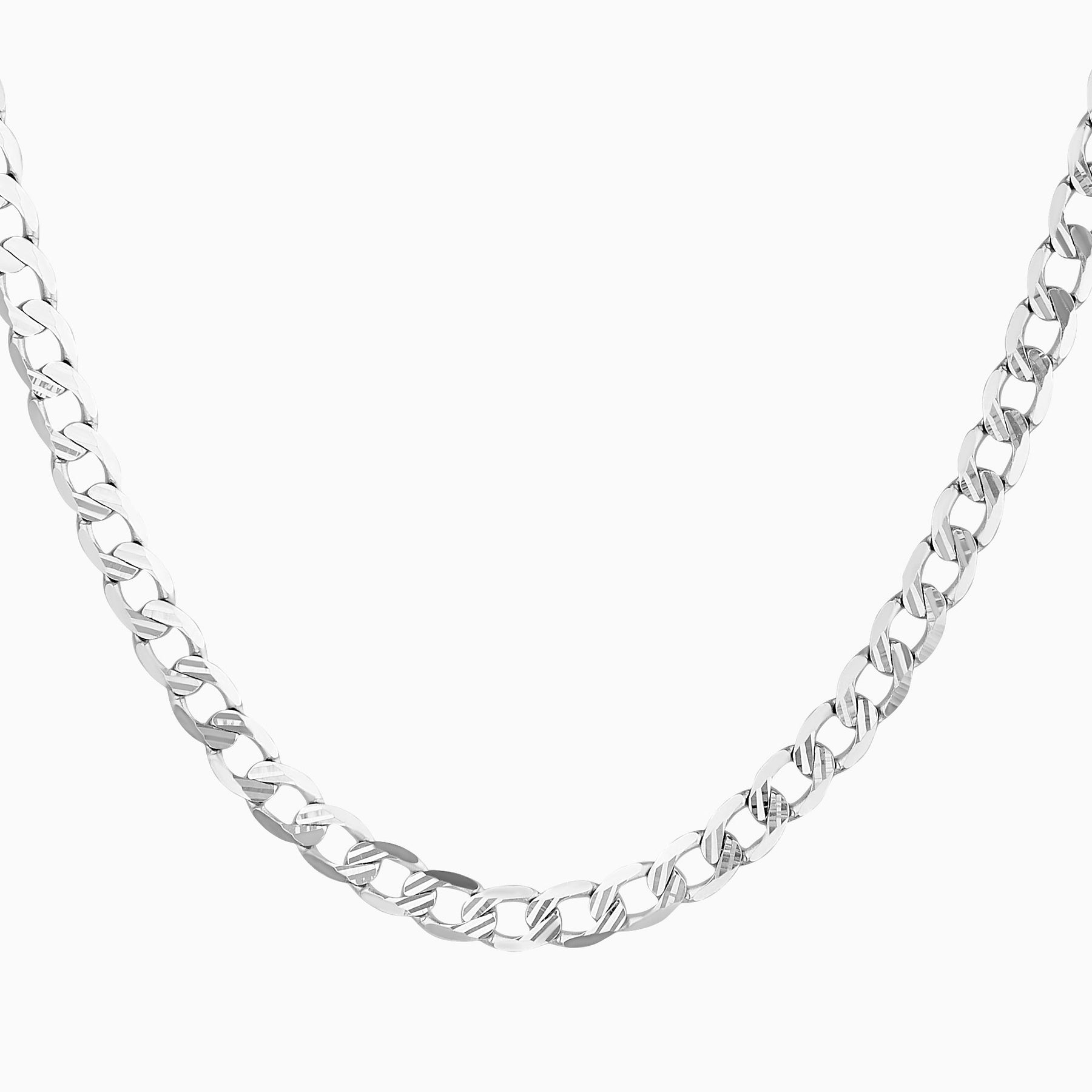 Cadena Barbada Diamantado 14K Oro Blanco + Estuche