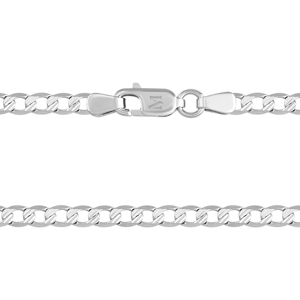 Cadena Barbada Diamantado 14K Oro Blanco + Estuche | cadena de oro | Maestros Joyeros