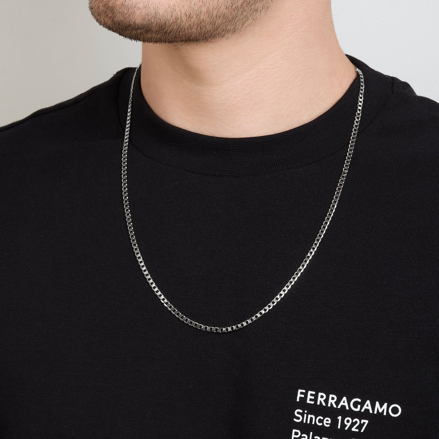 Cadena Barbada Diamantado 14K Oro Blanco + Estuche