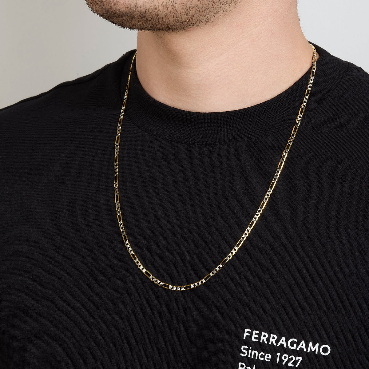 Cadena 3X1 Tejido Fígaro Diamantada 14K Oro Amarillo + Estuche