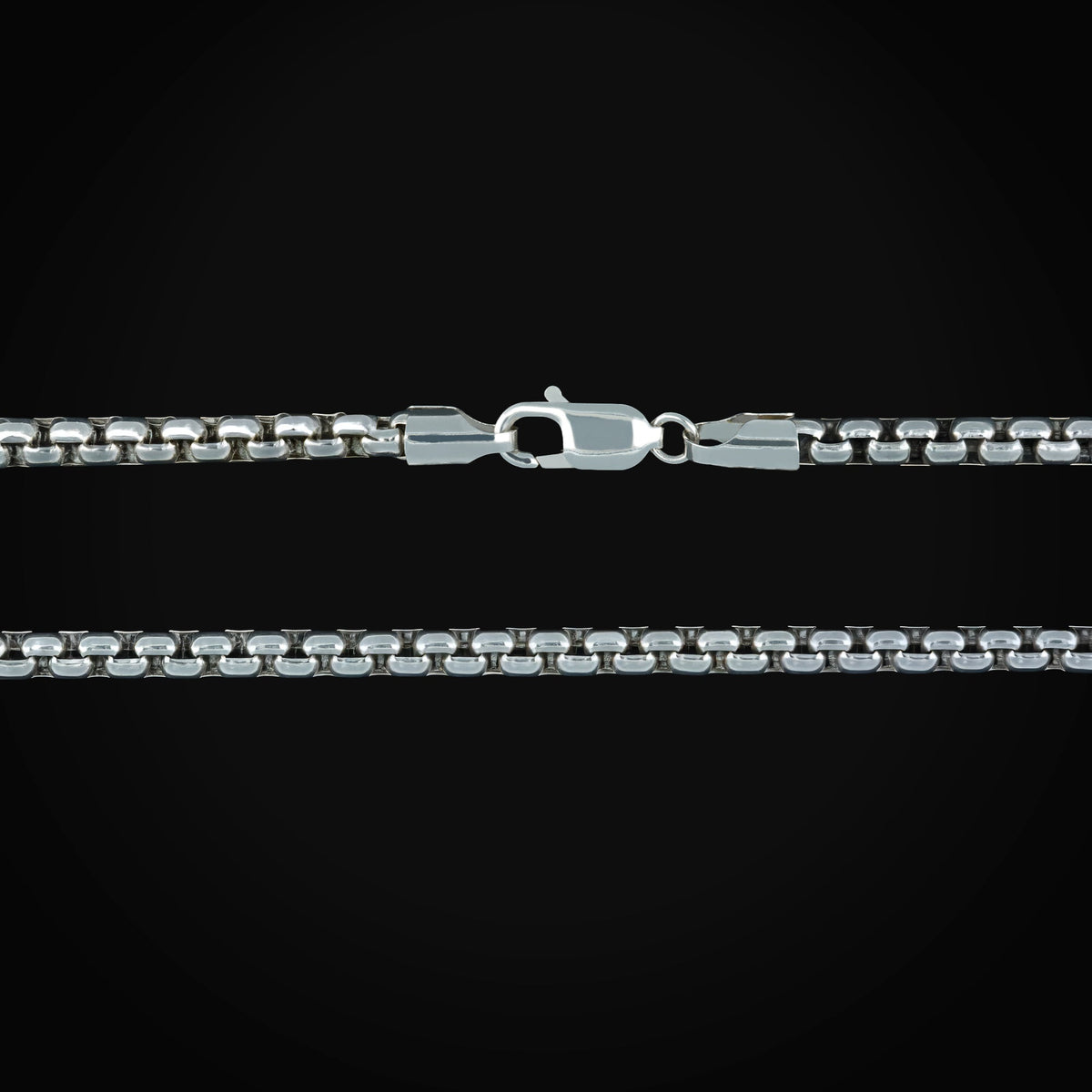 Cadena Hollow Box Oro Blanco 14k + Estuche