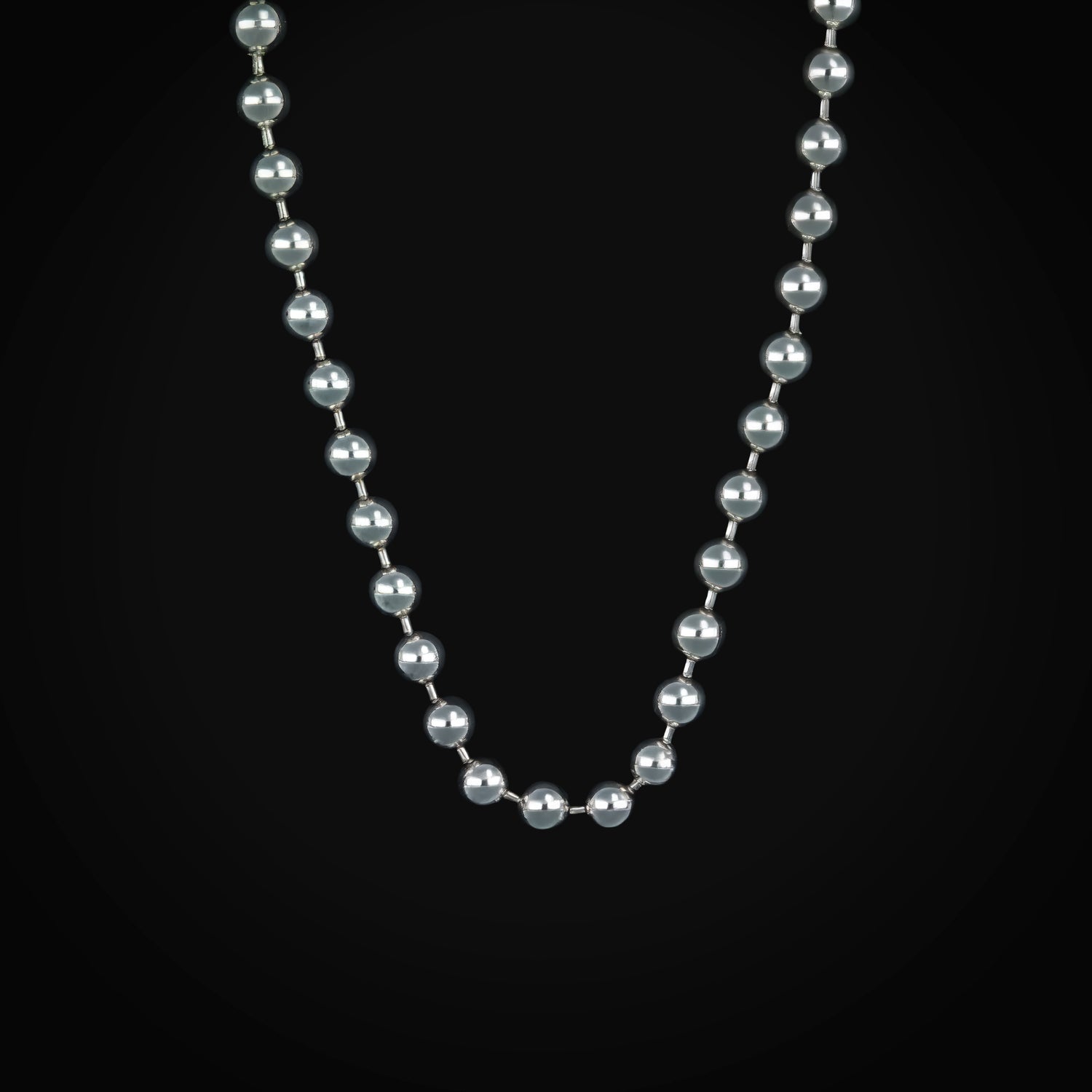 Cadena Secuencia Bolas Oro Blanco 14K + Estuche