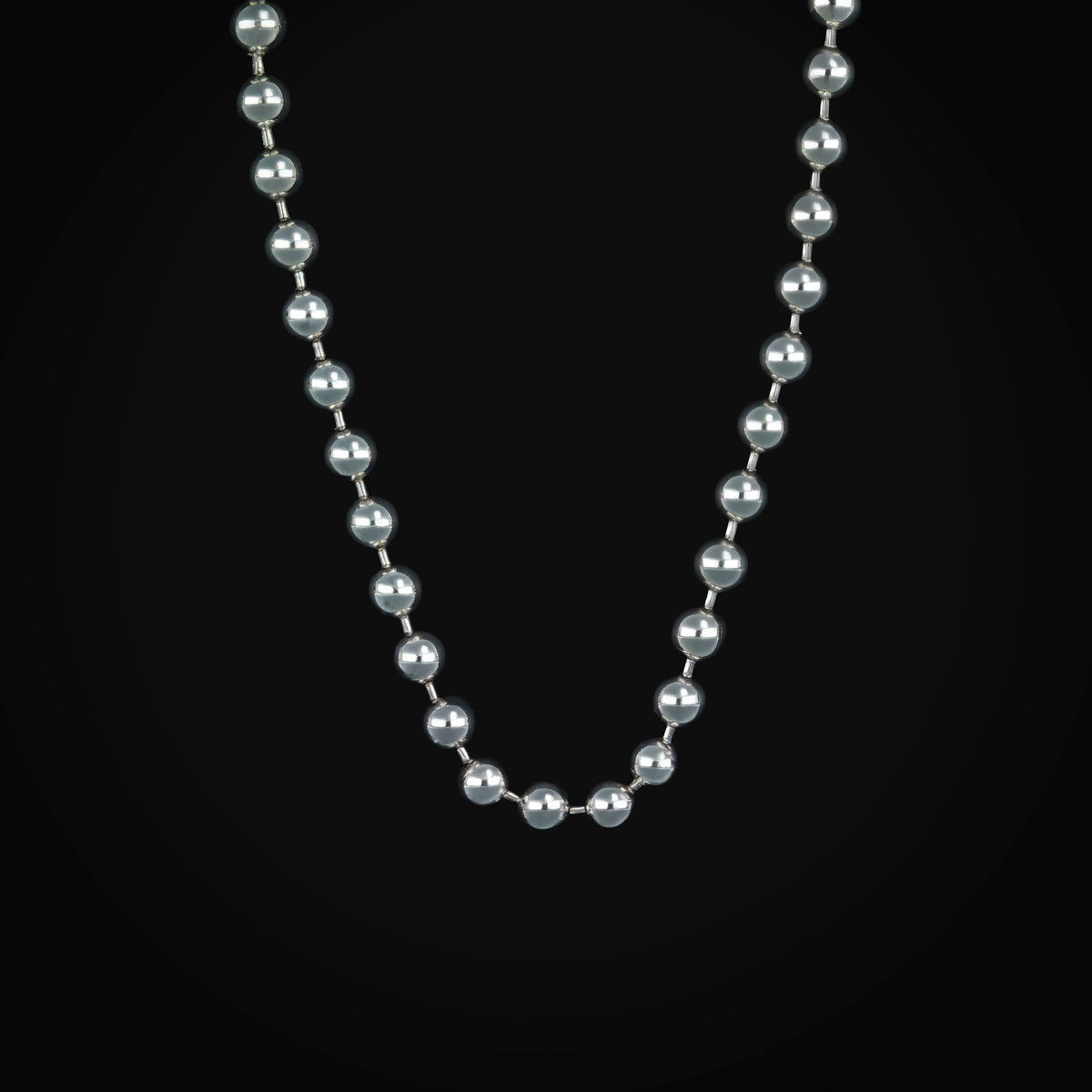Cadena Secuencia Bolas Oro Blanco 14K + Estuche