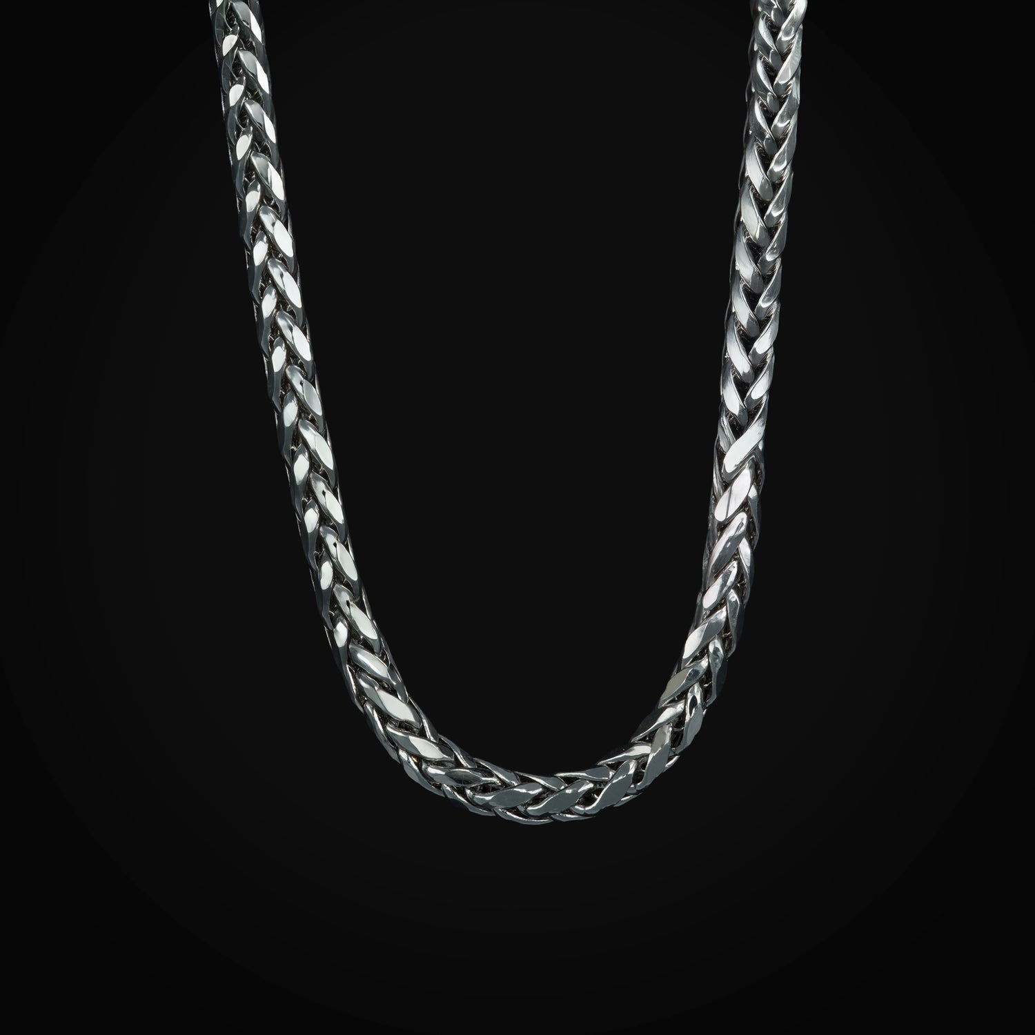 Cadena Tejido Franco / Espiga Oro Blanco 14K + Estuche