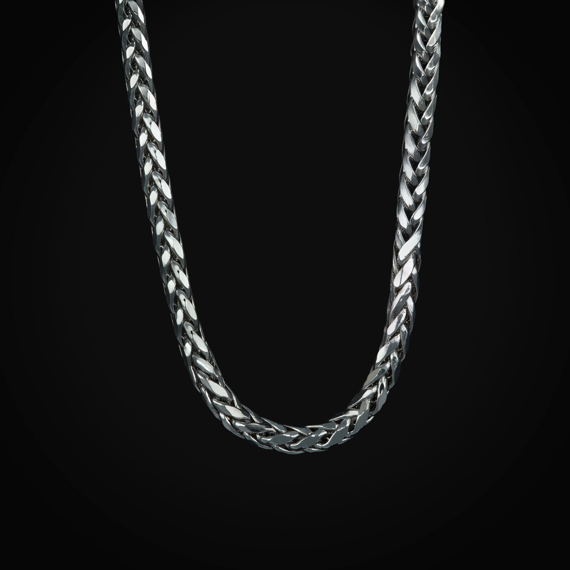 Cadena Tejido Franco / Espiga Oro Blanco 14K + Estuche