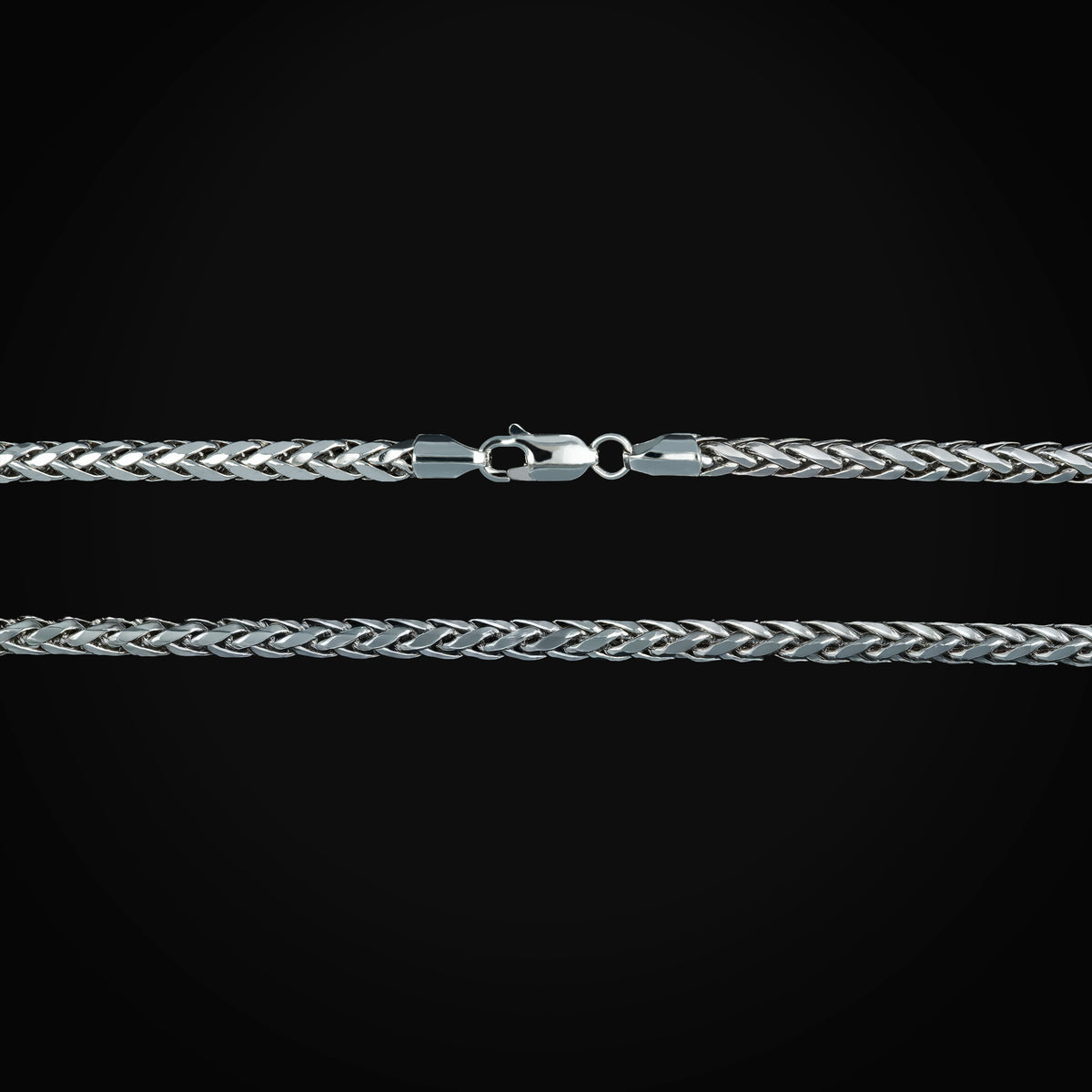 Cadena Tejido Franco / Espiga Oro Blanco 14K + Estuche