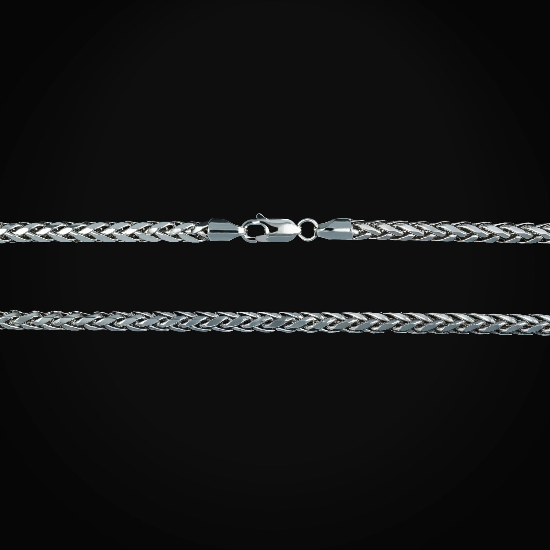 Cadena Tejido Franco / Espiga Oro Blanco 14K + Estuche