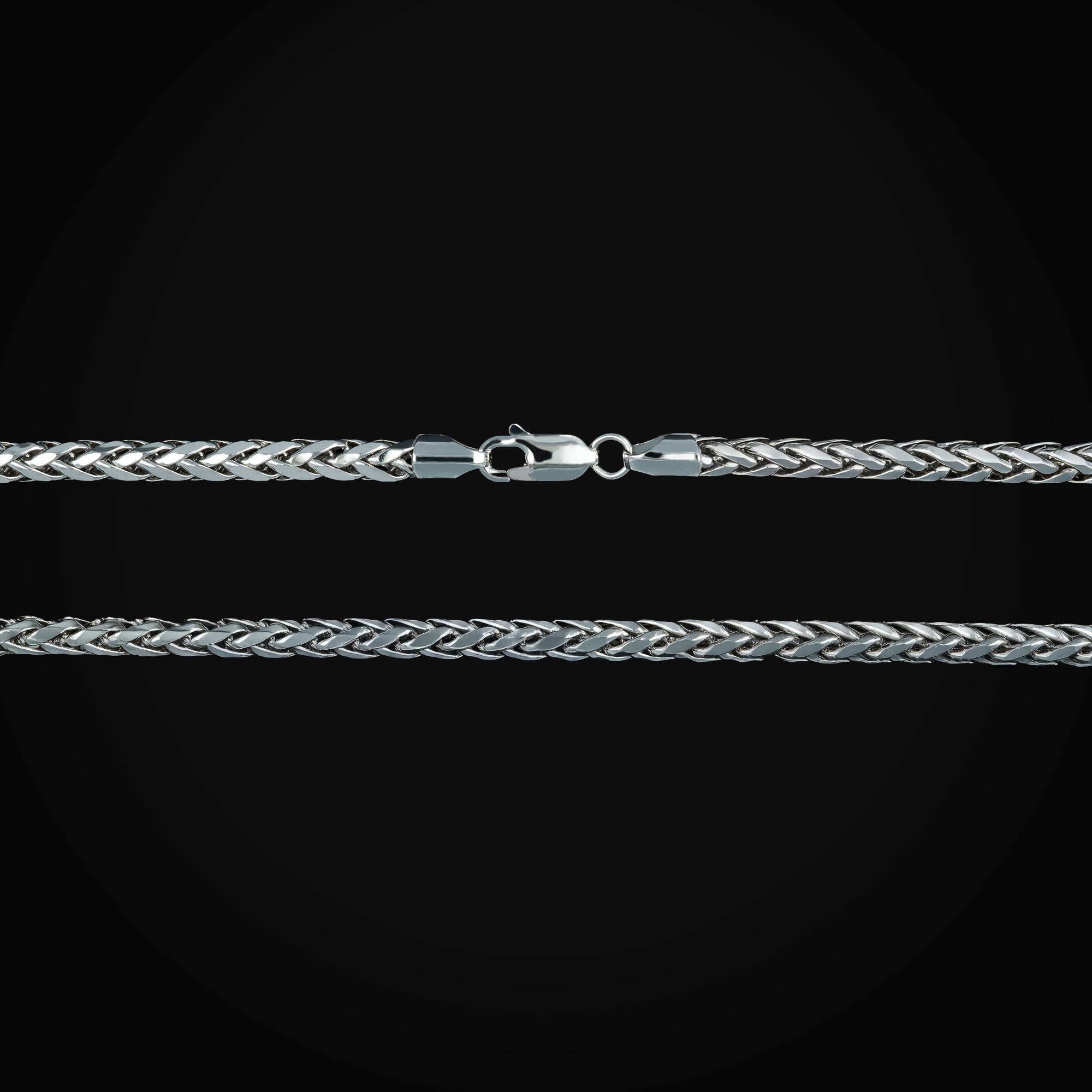 Cadena Tejido Franco / Espiga Oro Blanco 14K + Estuche