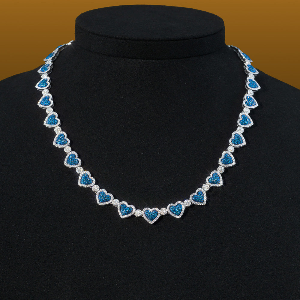 Gargantilla de Corazones con Diamantes Azules 14k Oro