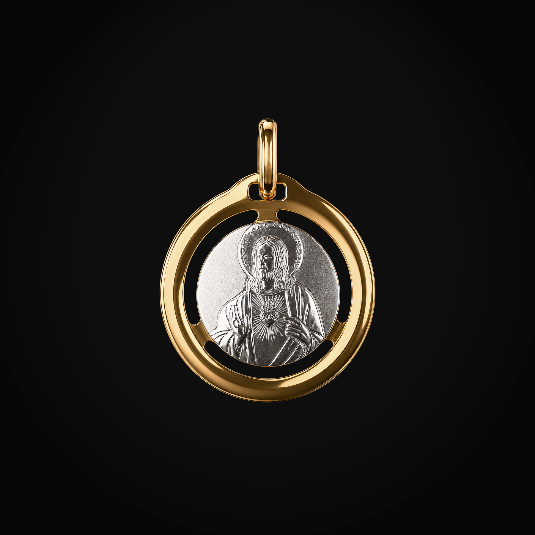 Dije Cristo 14k Oro Amarillo Con Grabado En Oro Blanco + Estuche
