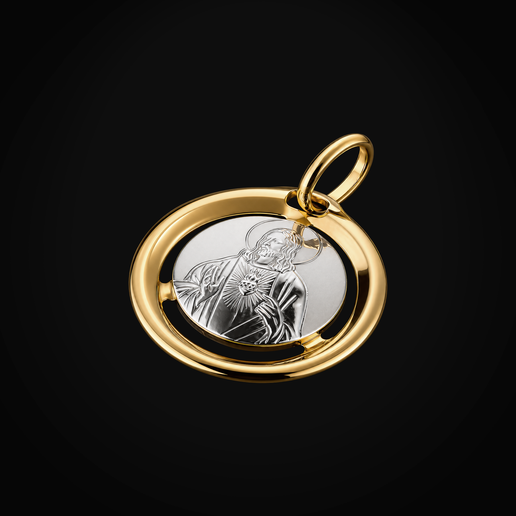 Dije Cristo 14k Oro Amarillo Con Grabado En Oro Blanco + Estuche