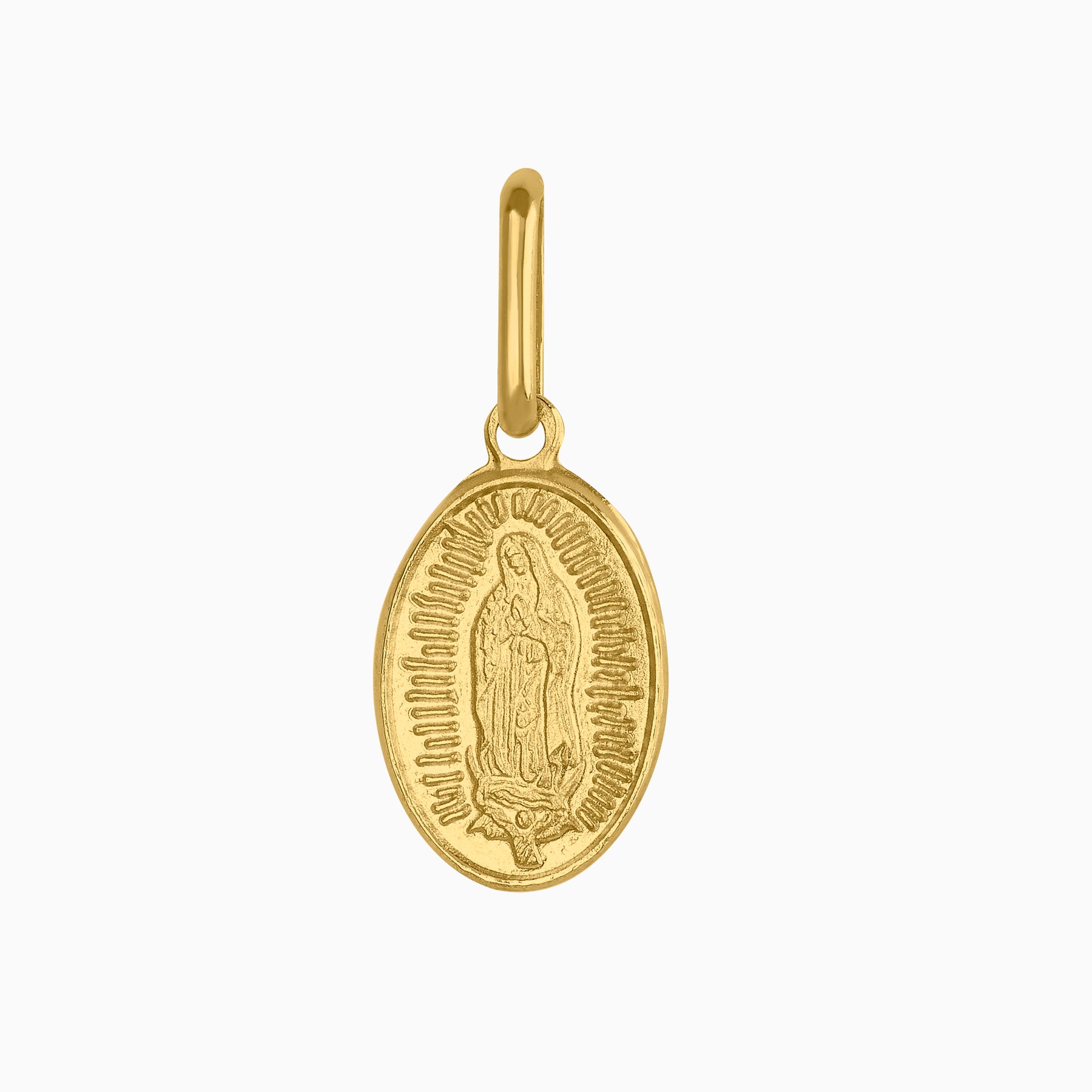 Dije Opaco Ovalado Virgen Oro 14k + Estuche
