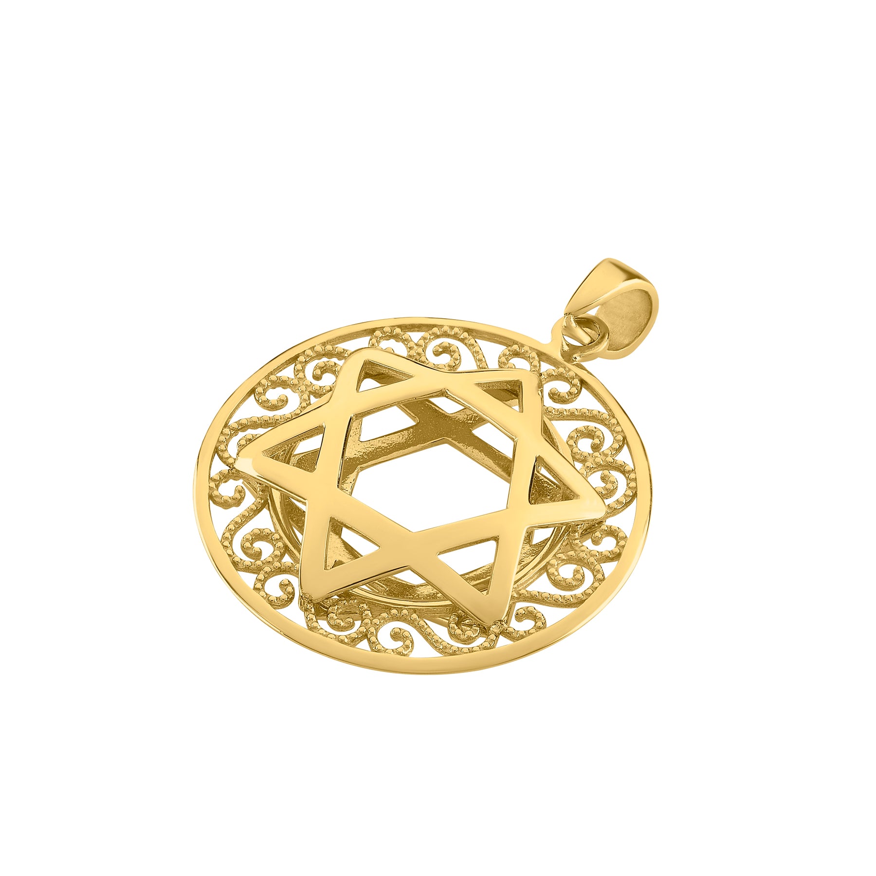 Dije Medalla Estrella de David Oro Amarillo 14k + Estuche