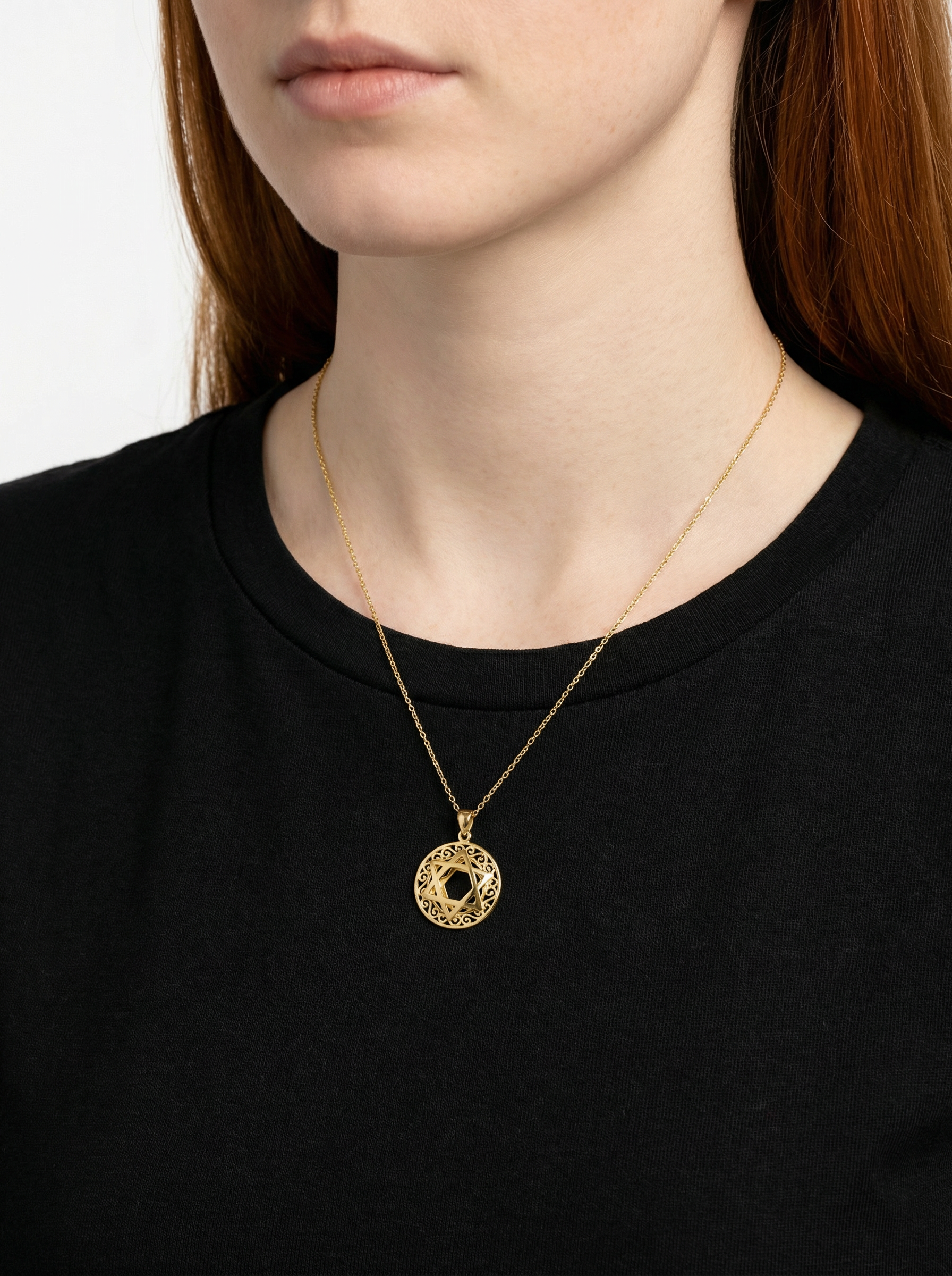 Dije Medalla Estrella de David Oro Amarillo 14k + Estuche