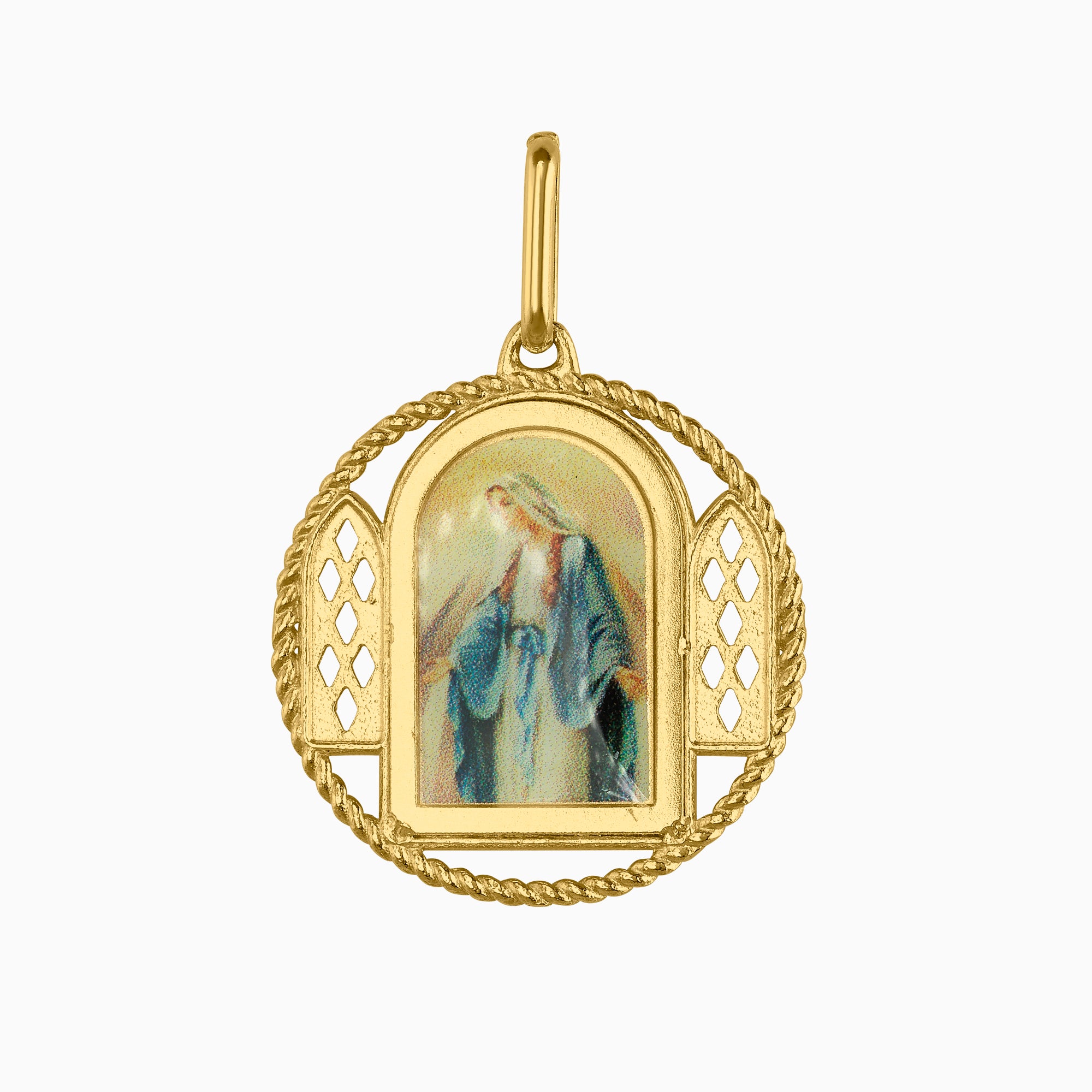 Dije Medalla Santa María Oro Amarillo 14k + Estuche