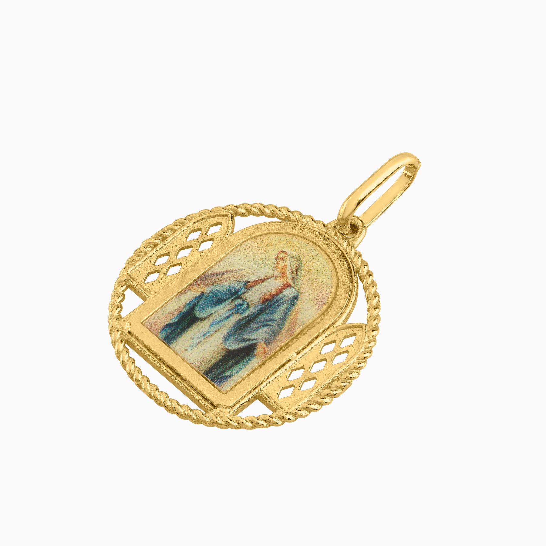 Dije Medalla Santa María Oro Amarillo 14k + Estuche