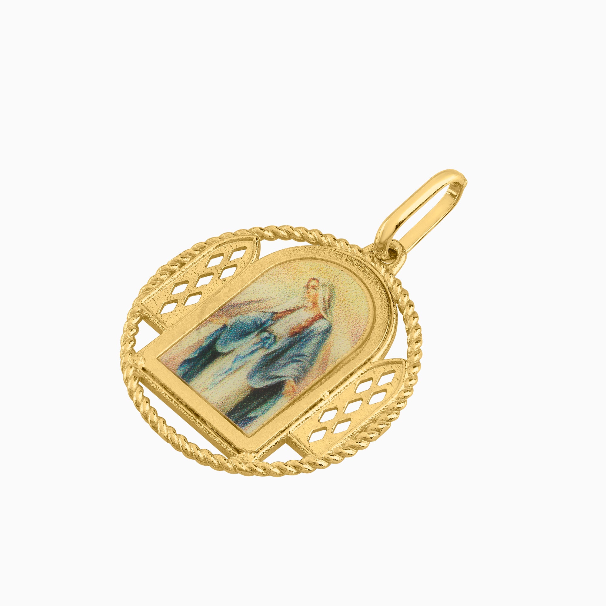 Dije Medalla Santa María Oro Amarillo 14k + Estuche