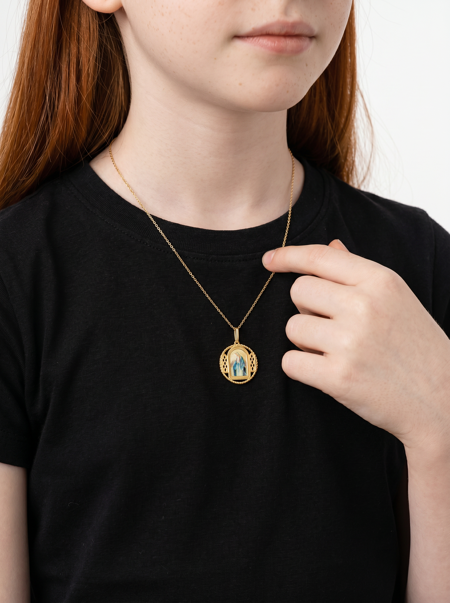 Dije Medalla Santa María Oro Amarillo 14k + Estuche