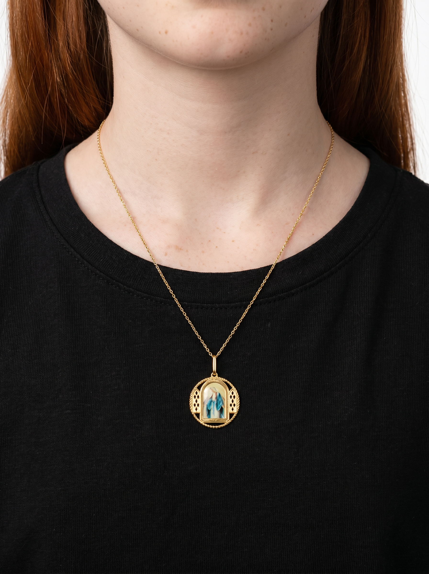 Dije Medalla Santa María Oro Amarillo 14k + Estuche