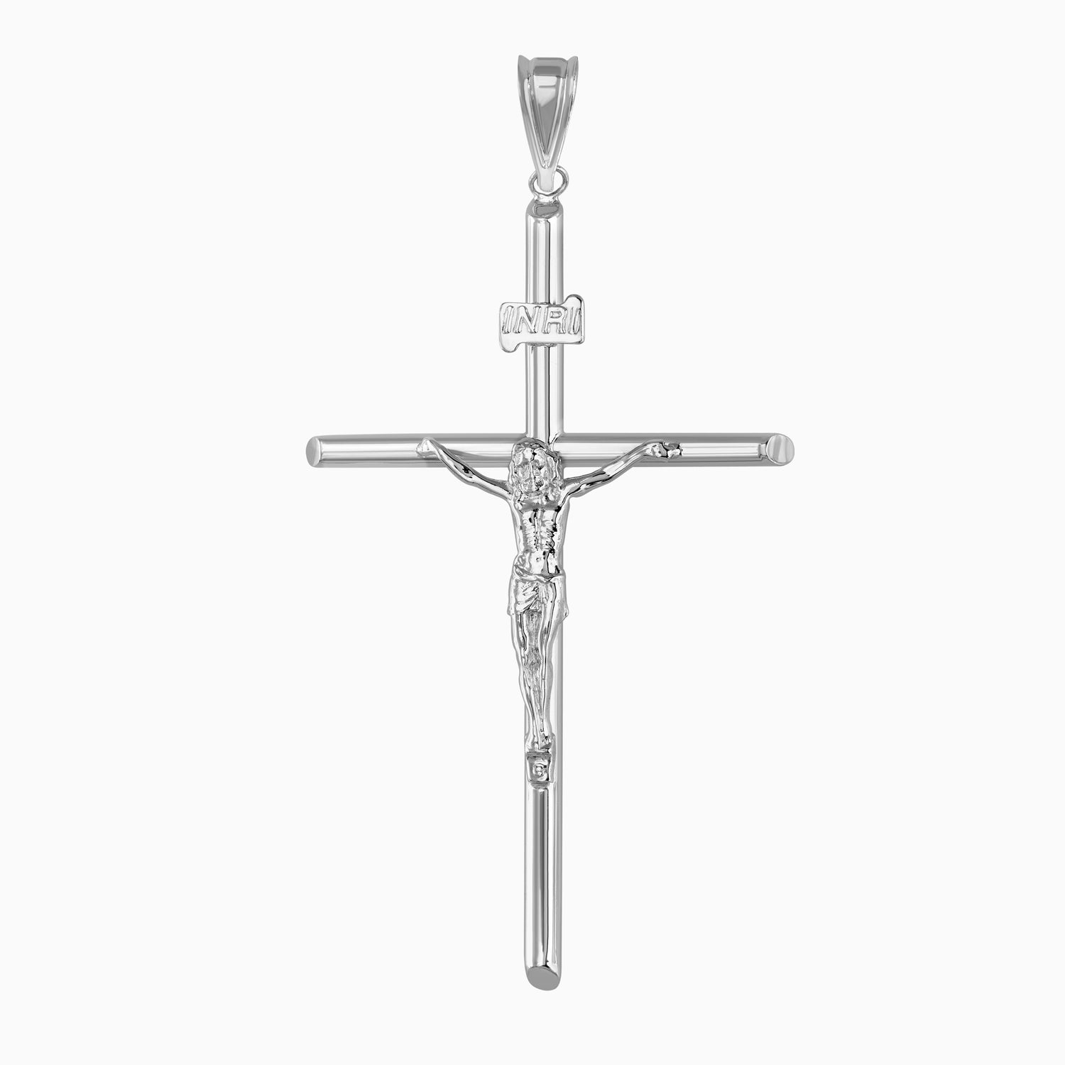 Dije Cruz Tubular con Cristo Oro Blanco 14k