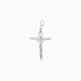 Dije Cruz Tubular con Cristo Oro Blanco 14k