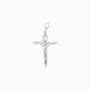 Dije Cruz Tubular con Cristo Oro Blanco 14k