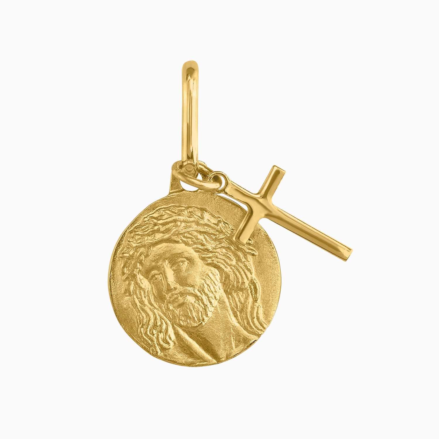 Dije Medalla Cristo con Cruz Oro Amarillo 14k