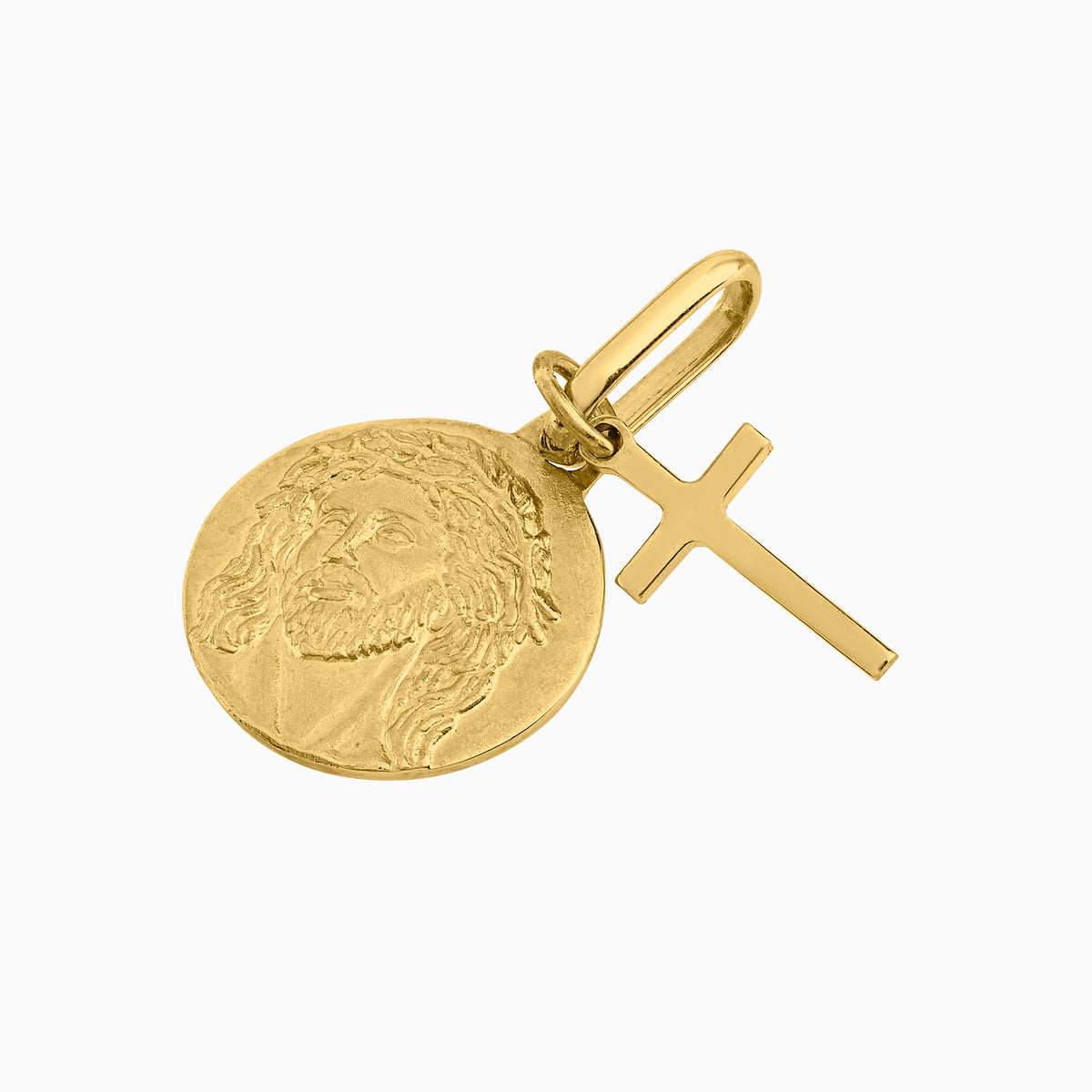 Dije Medalla Cristo con Cruz Oro Amarillo 14k