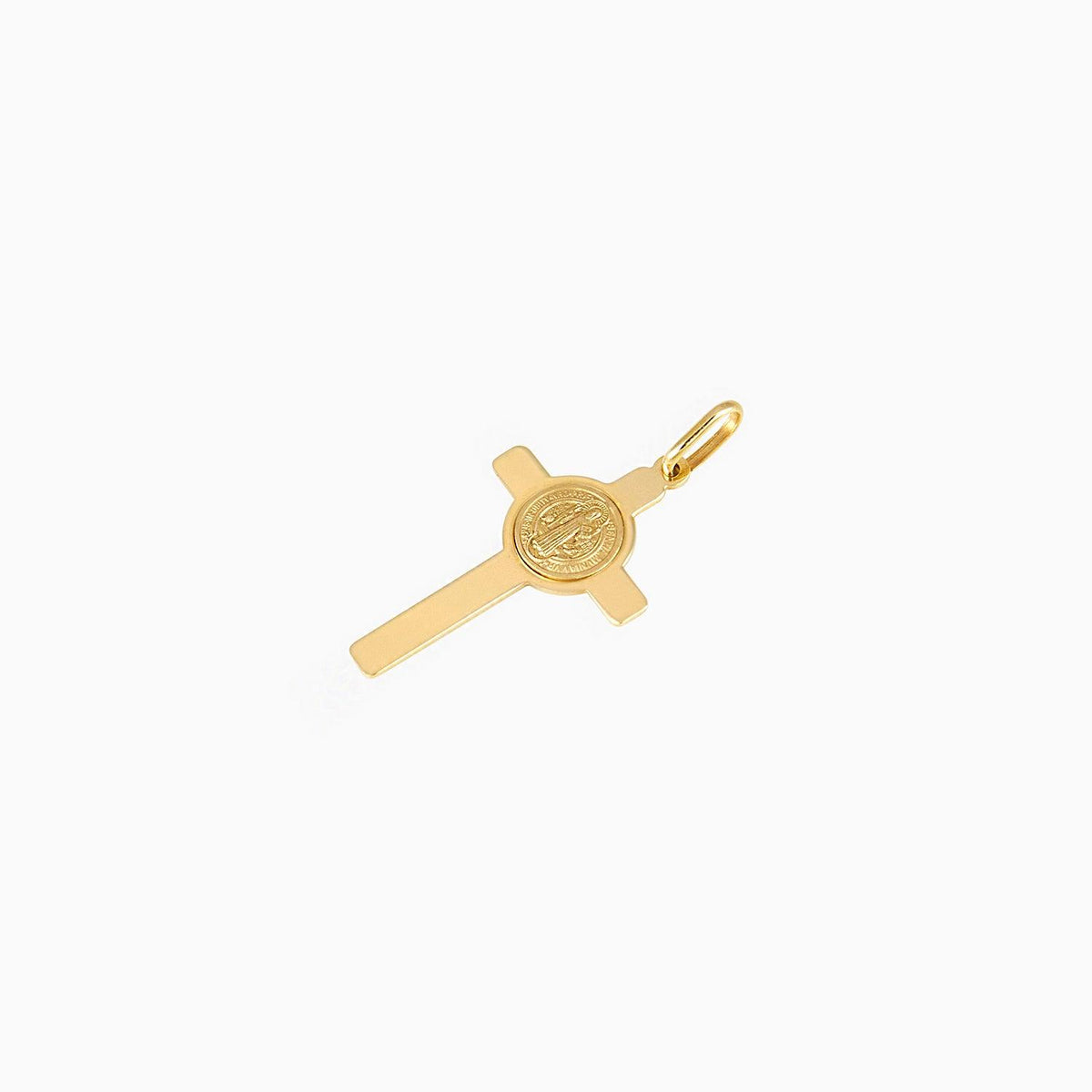 Dije Cruz con Moneda Figura San Benito Oro Amarillo 14k + Estuche