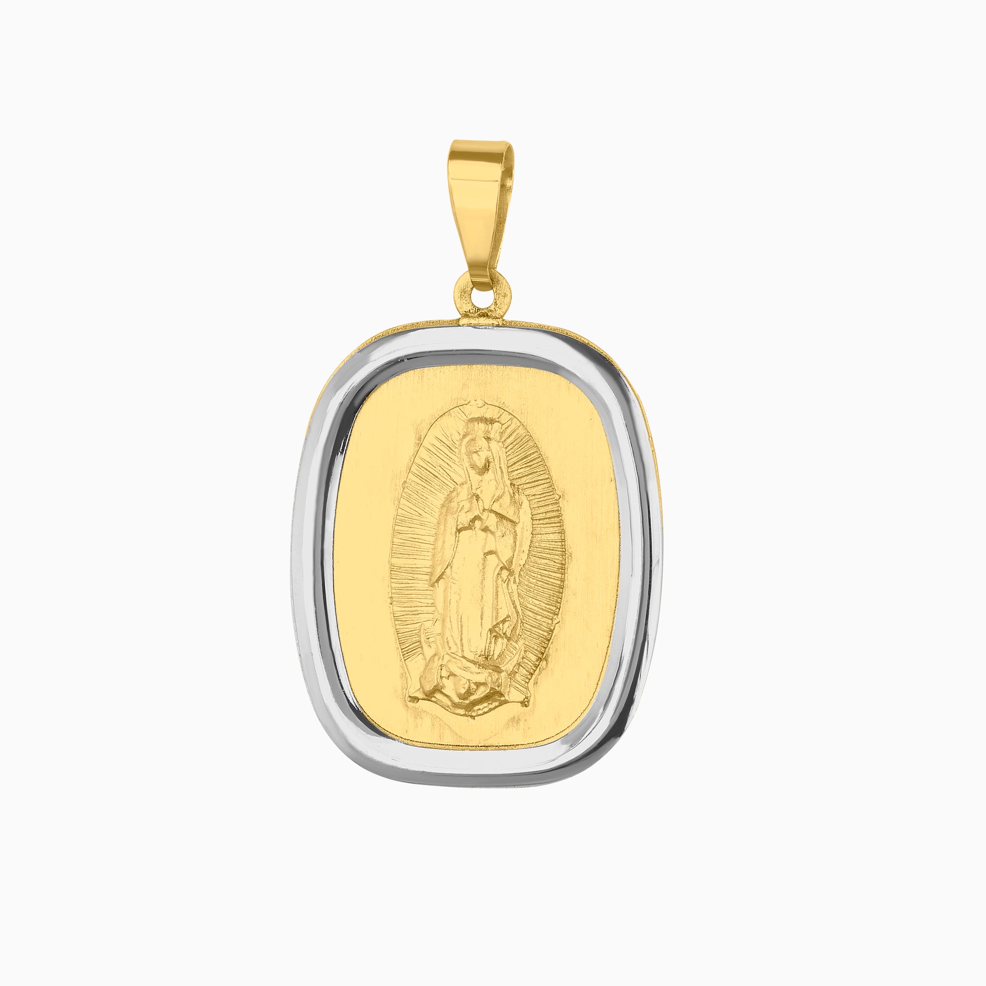 Dije Medalla Virgen de Guadalupe Oro Amarillo & Blanco 14k + Estuche