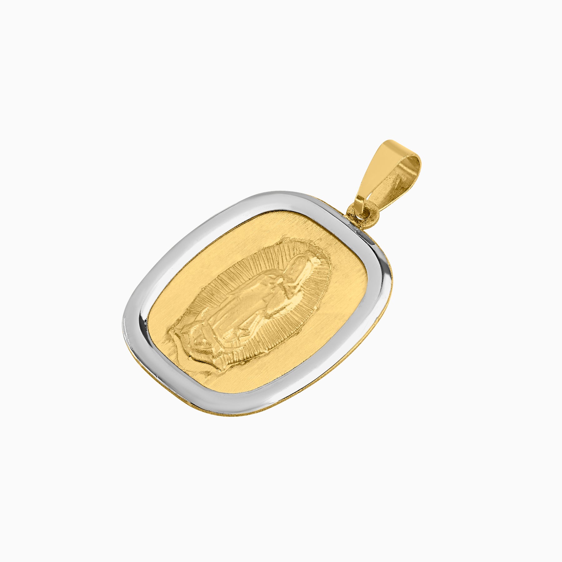 Dije Medalla Virgen de Guadalupe Oro Amarillo & Blanco 14k + Estuche