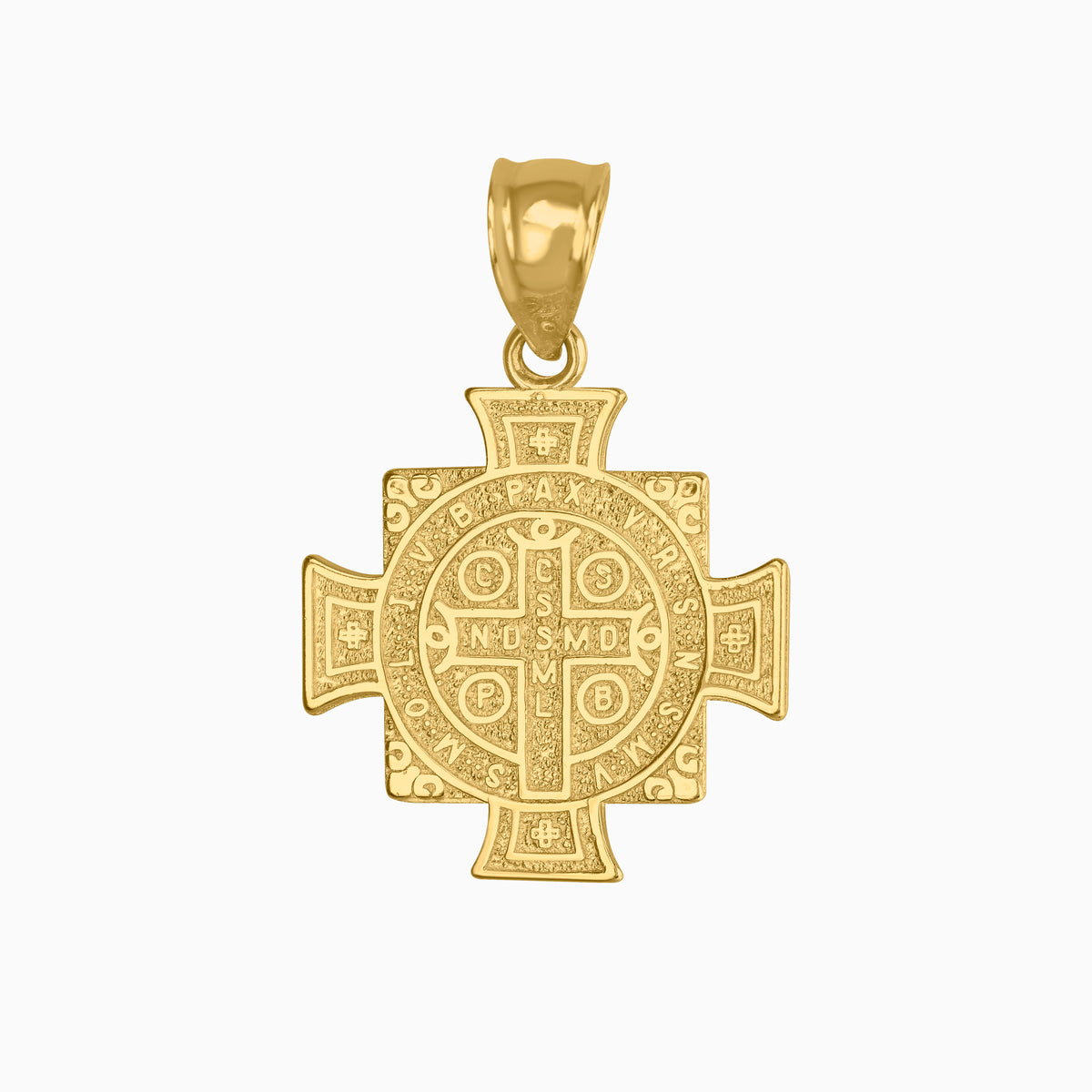 Dije Cruz Cuadrada San Benito Oro Amarillo & Blanco 14k