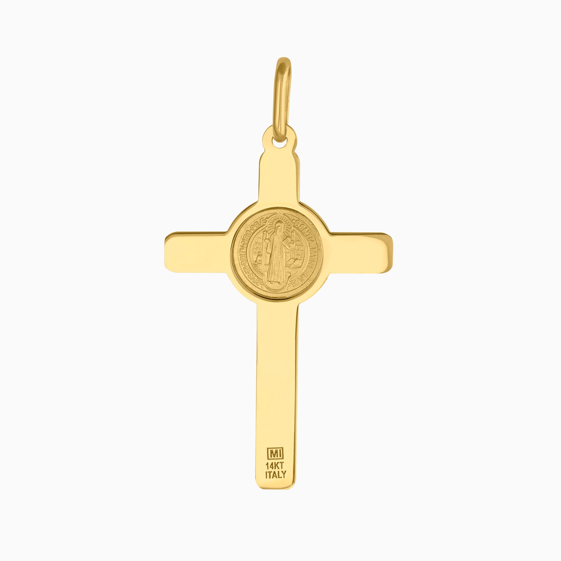 Dije Cruz con Cristo & Moneda San Benito Oro 14k + Estuche | cruz de oro | Maestros Joyeros