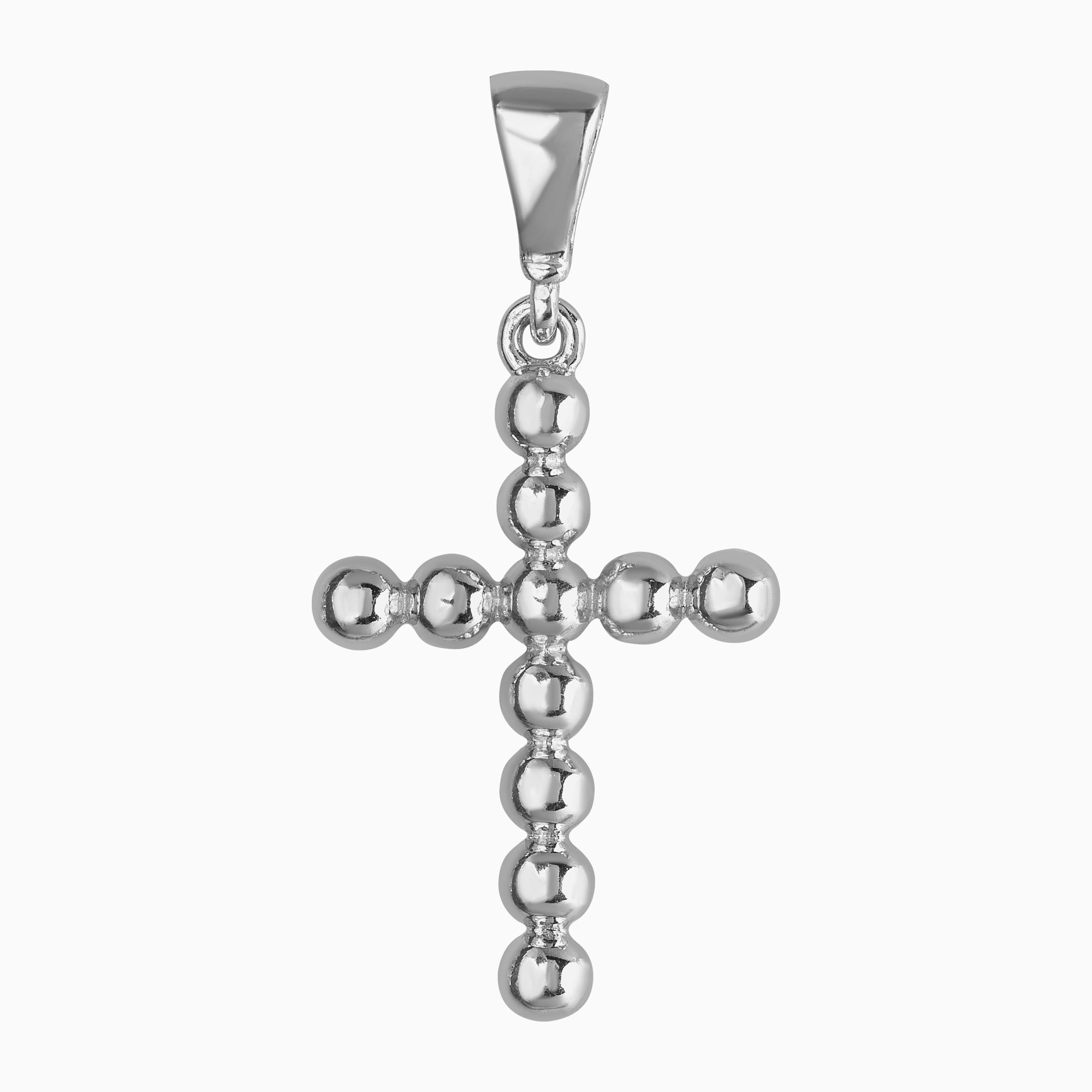 Dije Mini Cruz con Bolitas Oro Blanco 14k + Estuche | cruz de oro | Maestros Joyeros