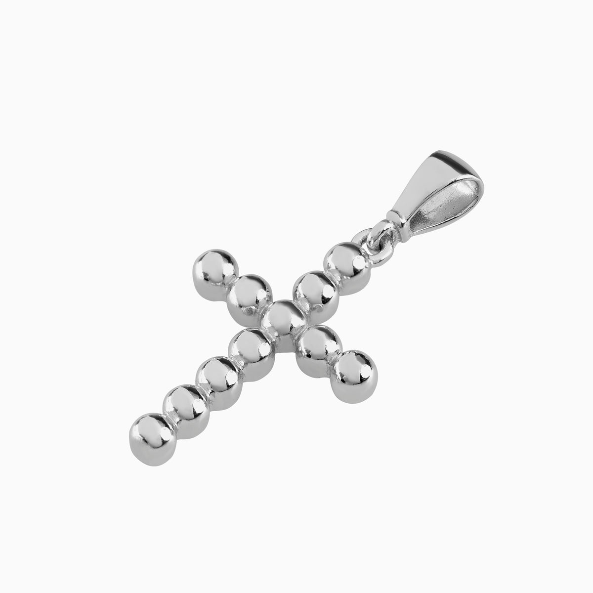 Dije Mini Cruz con Bolitas Oro Blanco 14k + Estuche | cruz de oro | Maestros Joyeros
