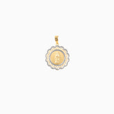 Dije Medalla Virgen Relieve en Oro Amarillo & Blanco 14k