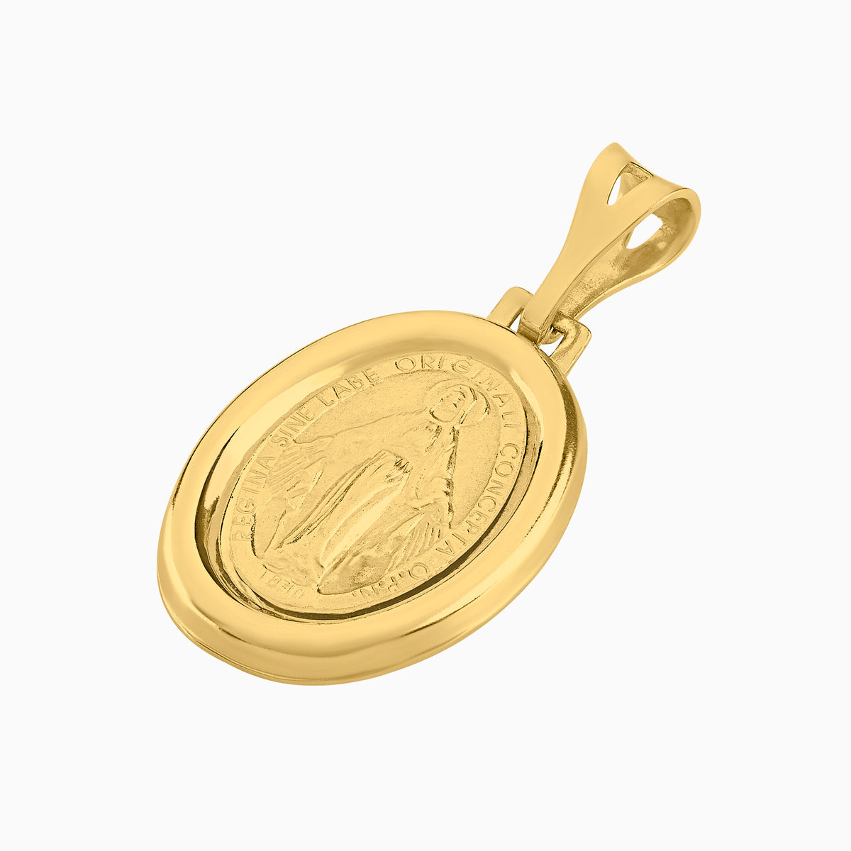 Dije Medalla Ovalada Virgen Oro Amarillo 14k + Estuche