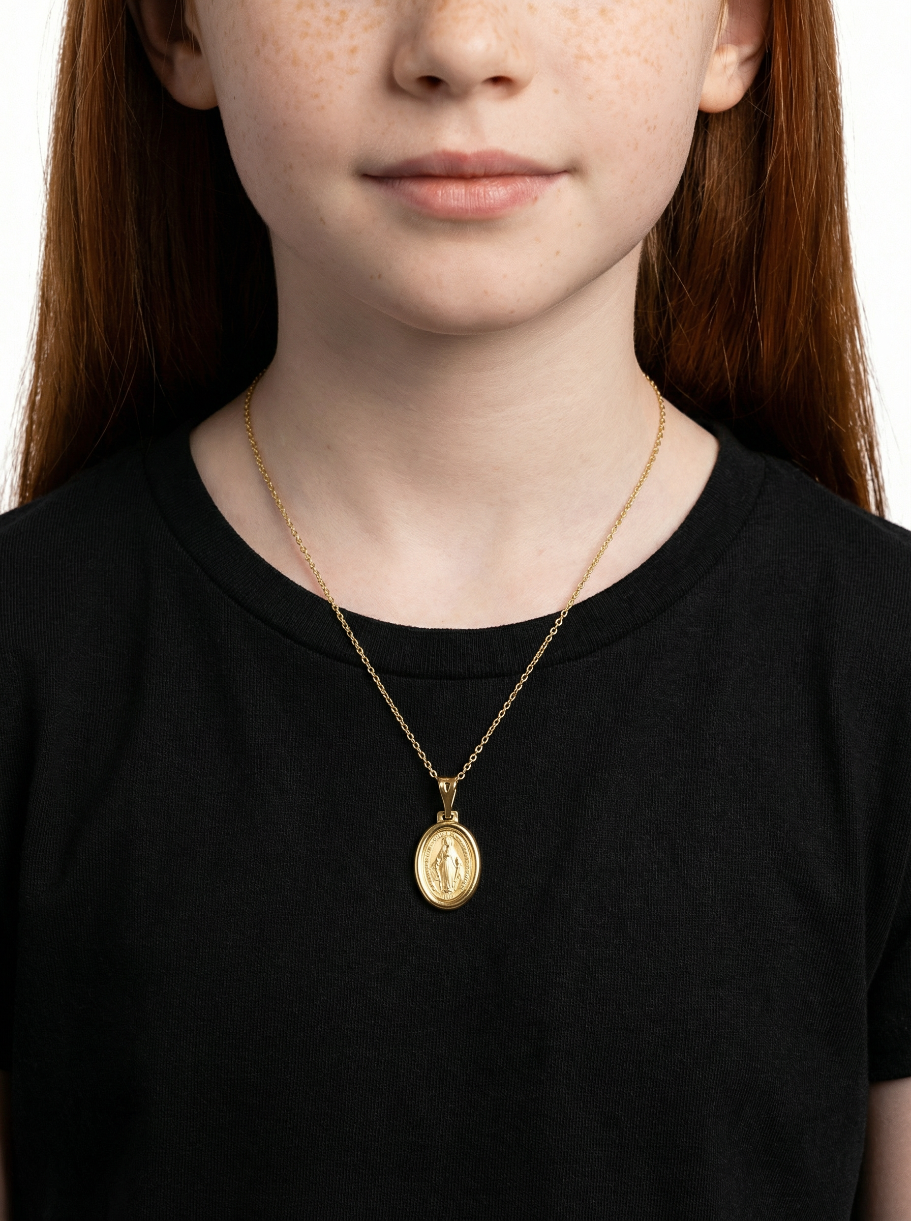 Dije Medalla Ovalada Virgen Oro Amarillo 14k + Estuche