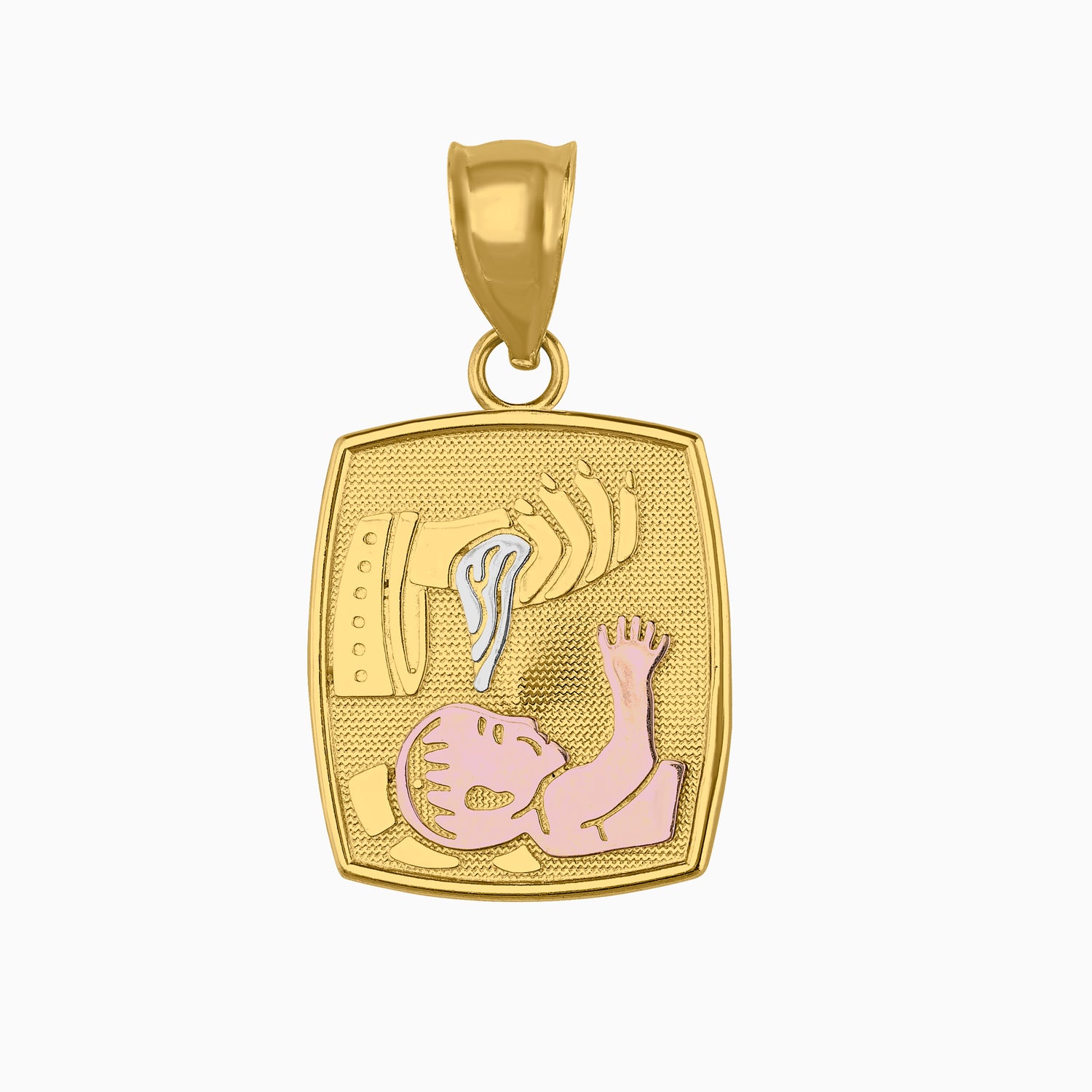 Dije Medalla Bautizo Cuadrada 3 Oros Amarillo, Blanco & Rosa 14k