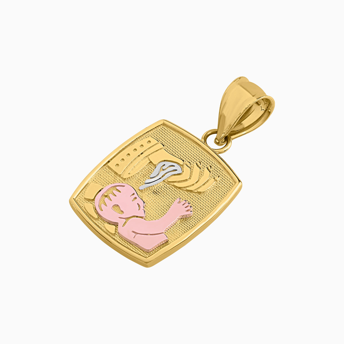 Dije Medalla Bautizo Cuadrada 3 Oros Amarillo, Blanco & Rosa 14k