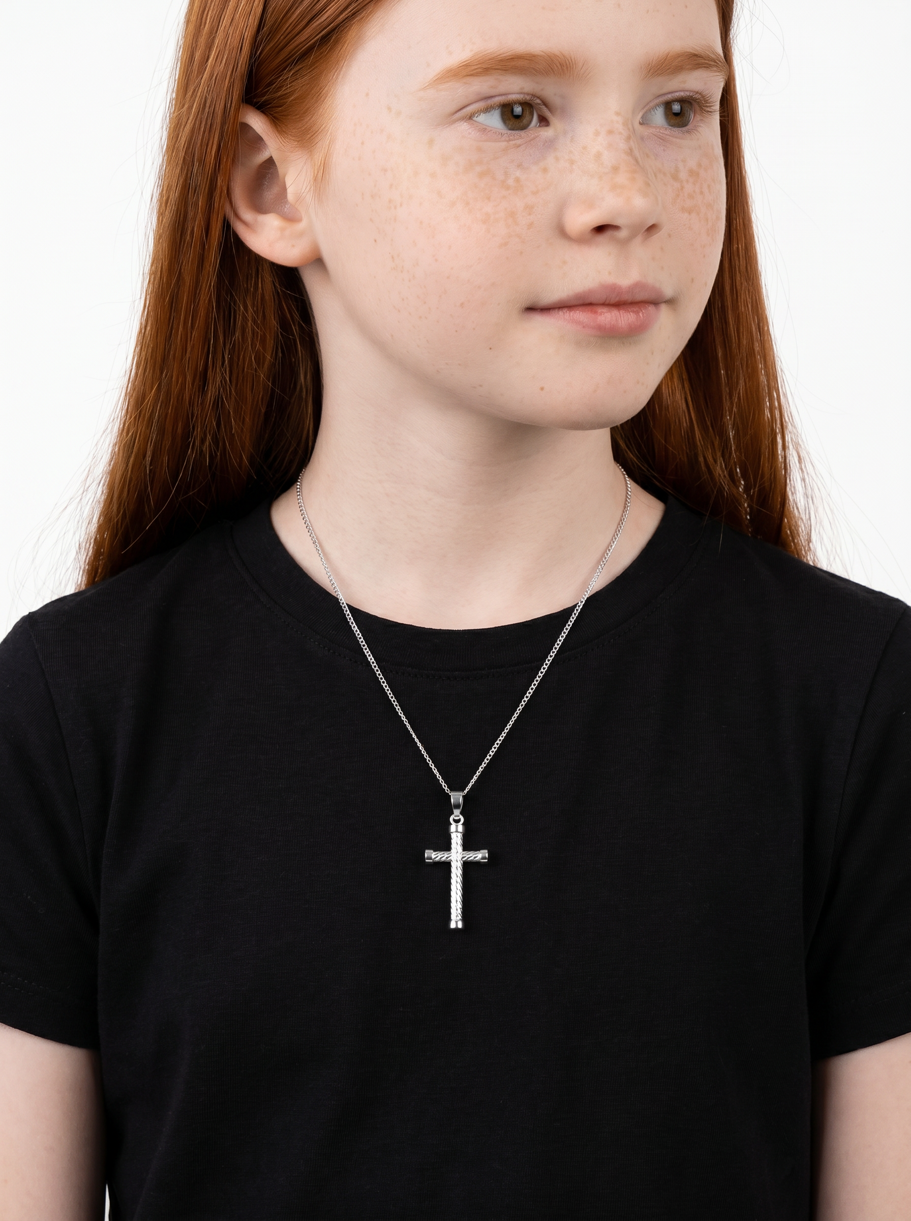 Dije Cruz Ultra Light Diamantada Oro Blanco 14k + Estuche