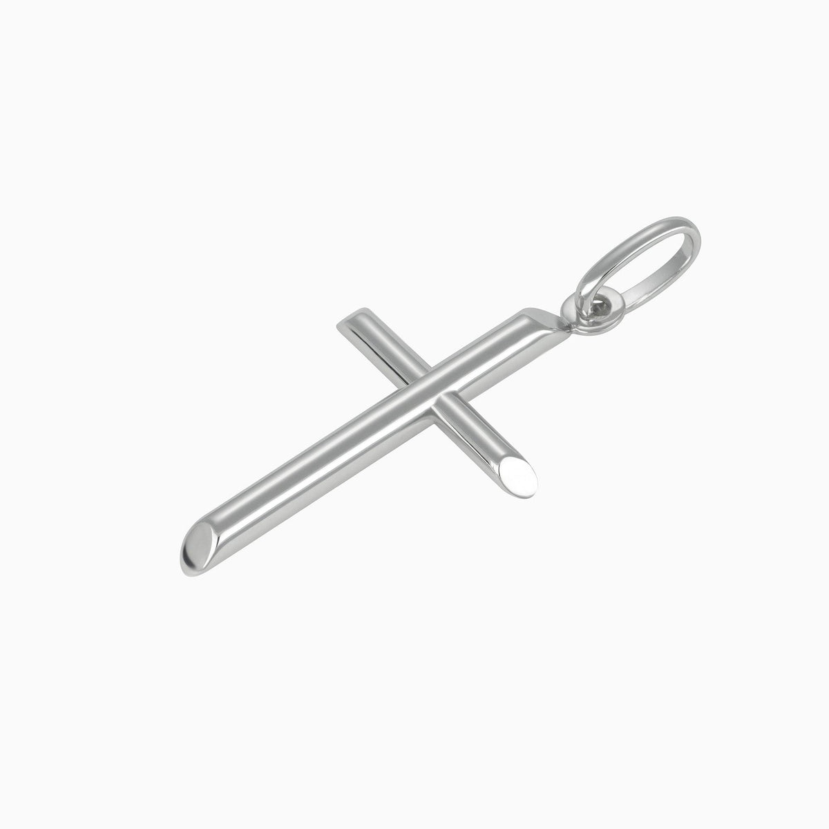 Dije Cruz Tubular Oro Blanco 14k + Estuche