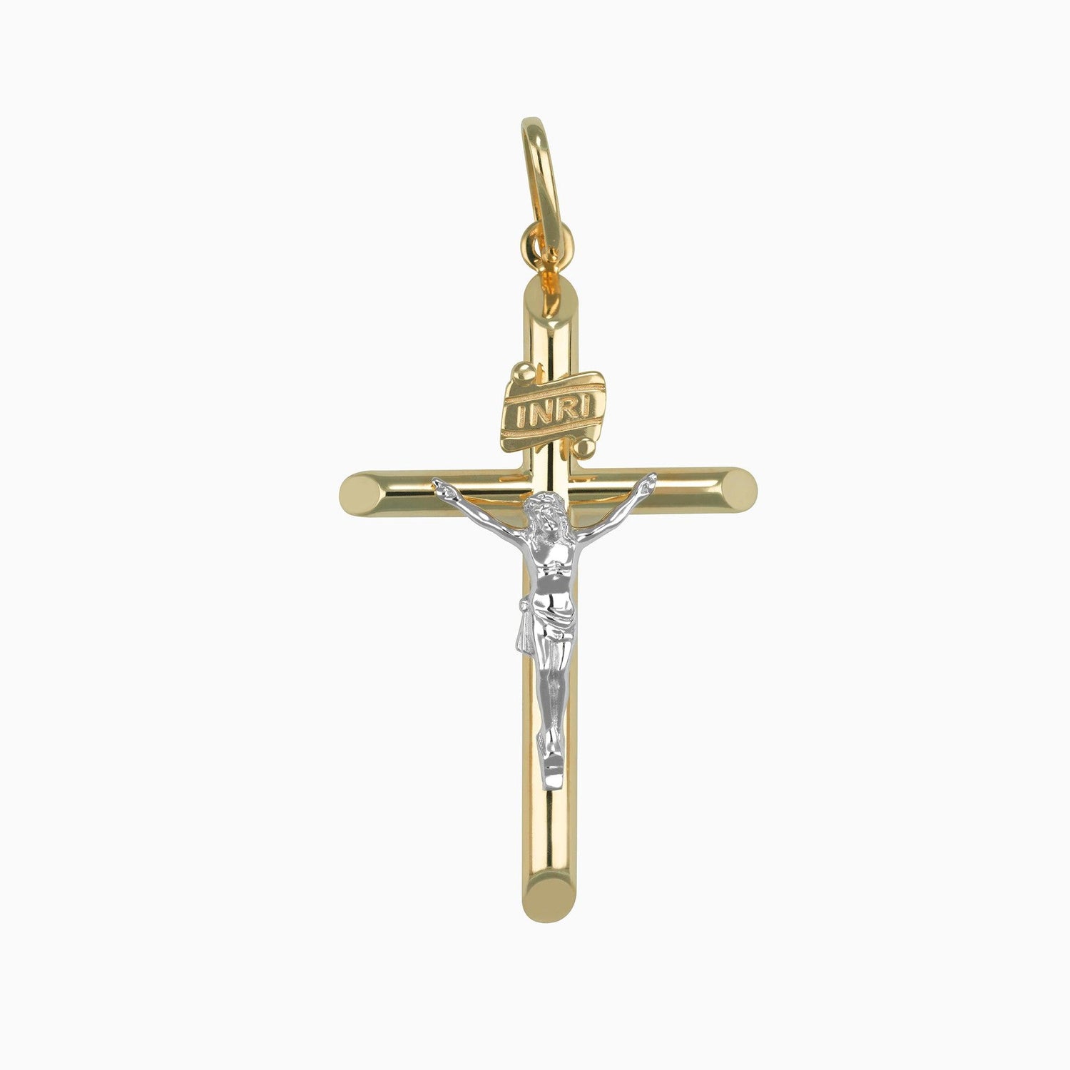 Dije Cruz con Cristo Oro Amarillo & Blanco 14k